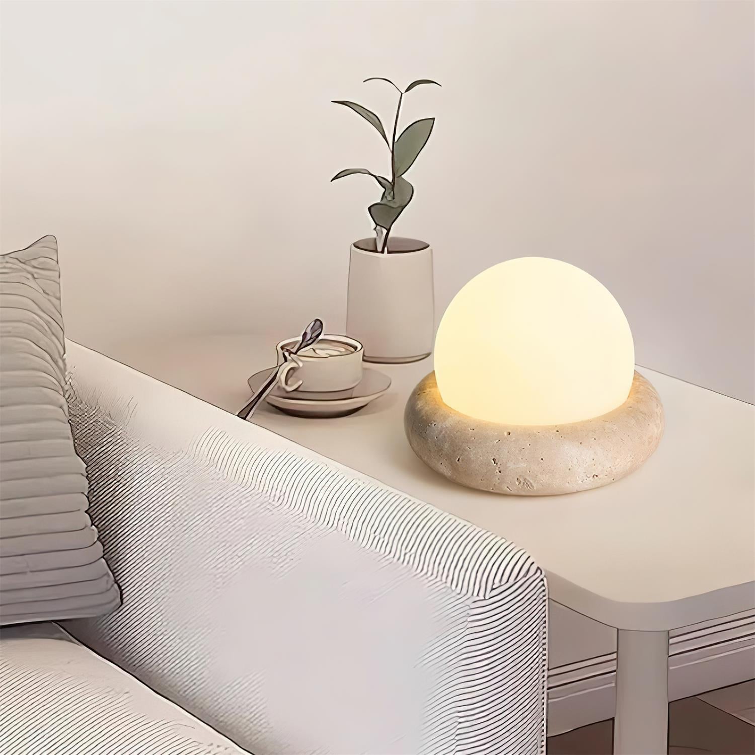 Riita Travertine Globe Table Lamp Mini Maga - Neutral Decor