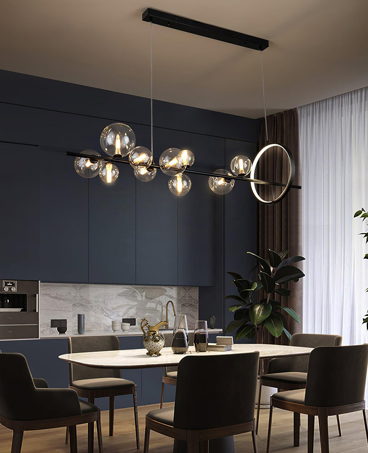 Edvane Chandelier Glass Bubble Nordic Black LED