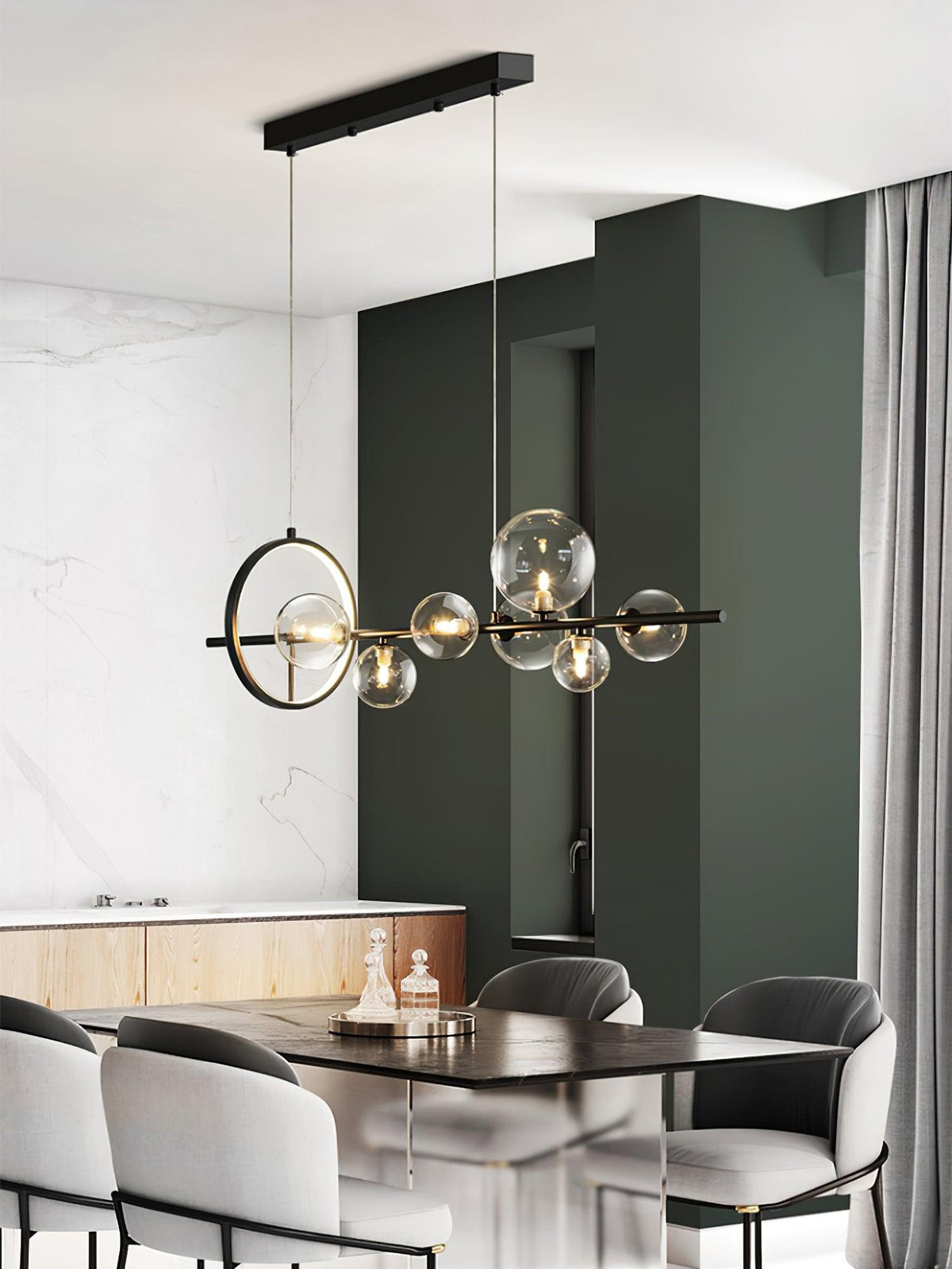 Edvane Chandelier Glass Bubble Nordic Black LED