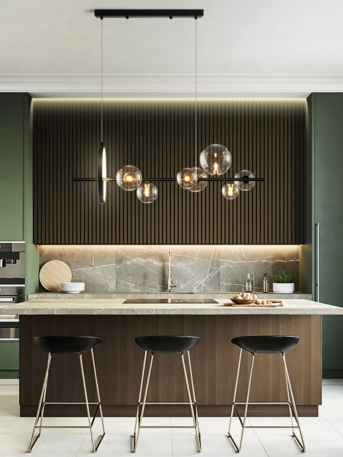 Edvane Chandelier Glass Bubble Nordic Black LED