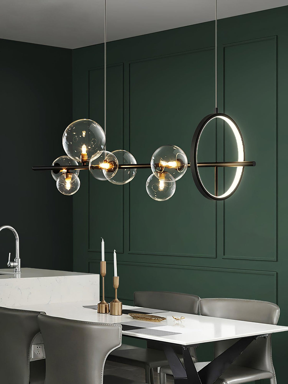 Edvane Chandelier Glass Bubble Nordic Black LED