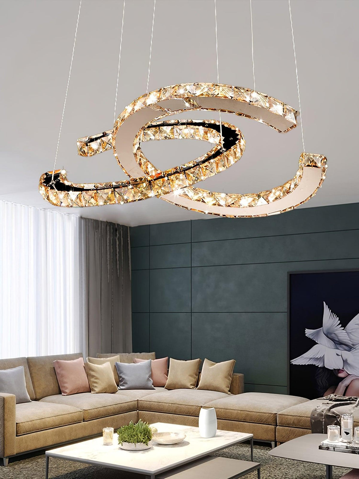 Luxisine Chandelier Crystal Double C Modern Silver 2-Ring