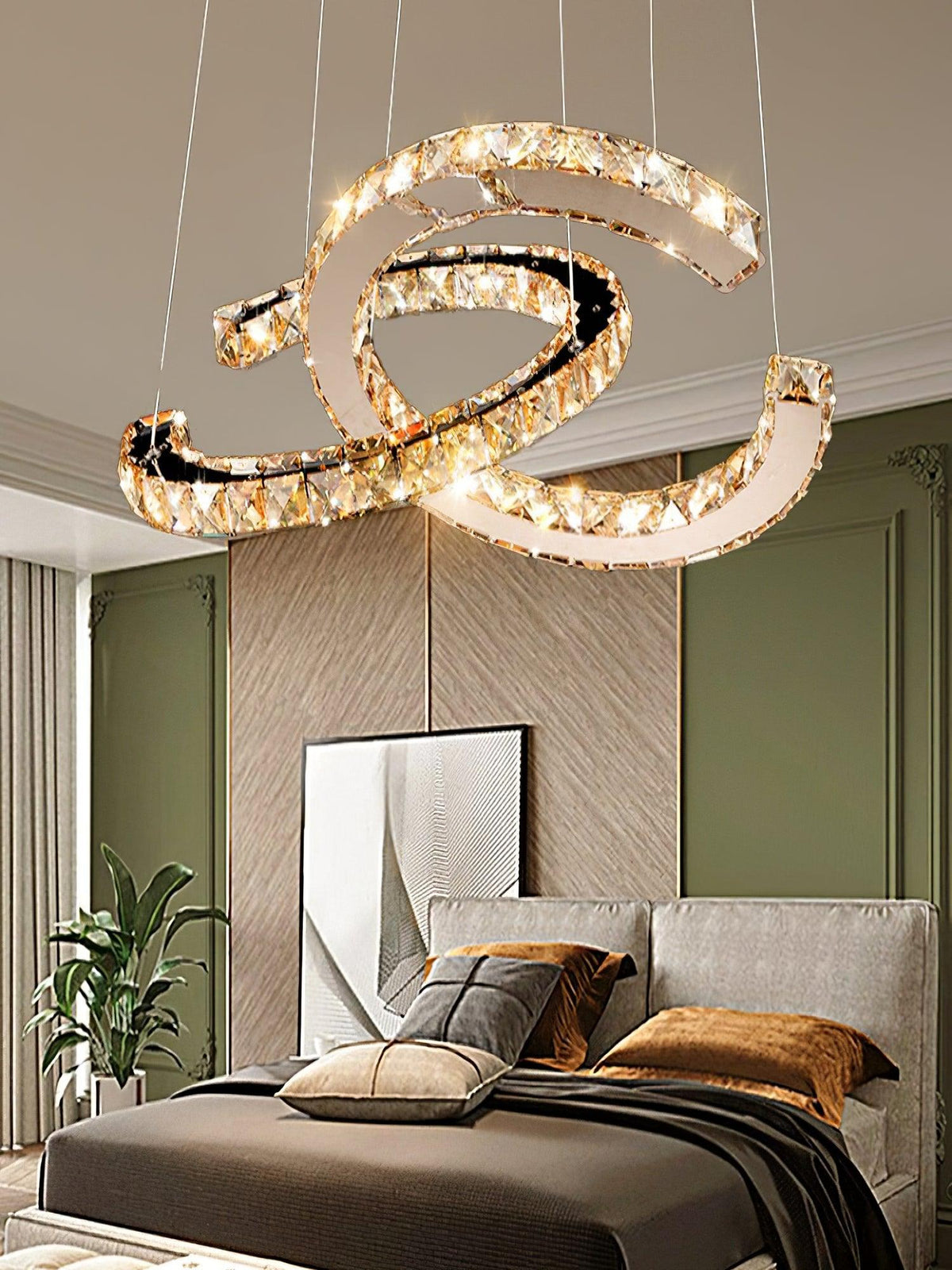 Luxisine Chandelier Crystal Double C Modern Silver 2-Ring