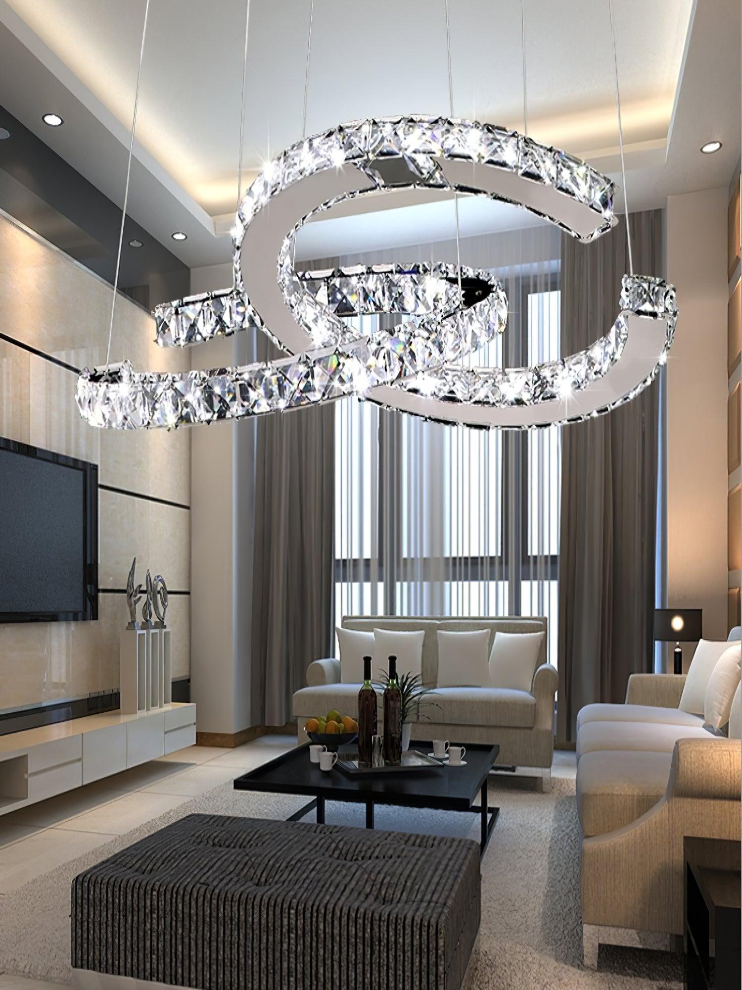 Luxisine Chandelier Crystal Double C Modern Silver 2-Ring