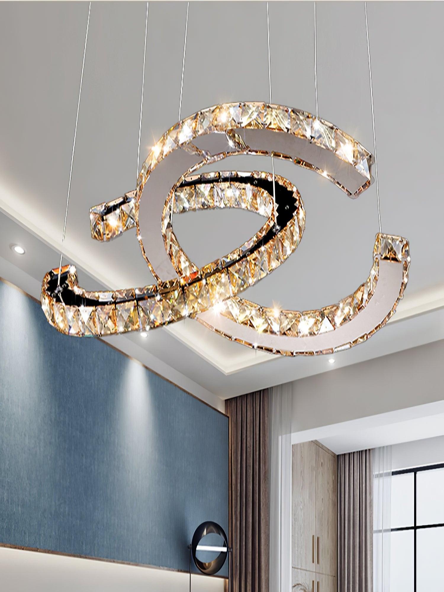 Luxisine Chandelier Crystal Double C Modern Silver 2-Ring