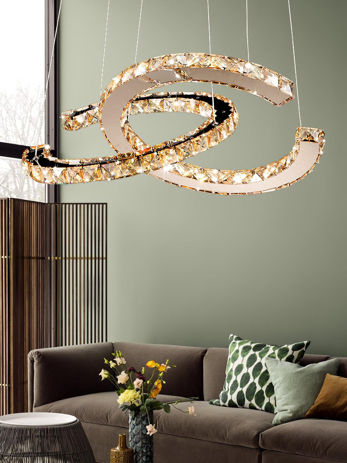 Luxisine Chandelier Crystal Double C Modern Silver 2-Ring