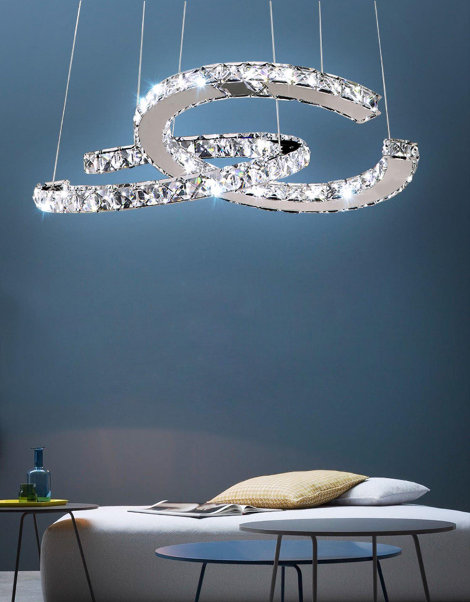 Luxisine Chandelier Crystal Double C Modern Silver 2-Ring