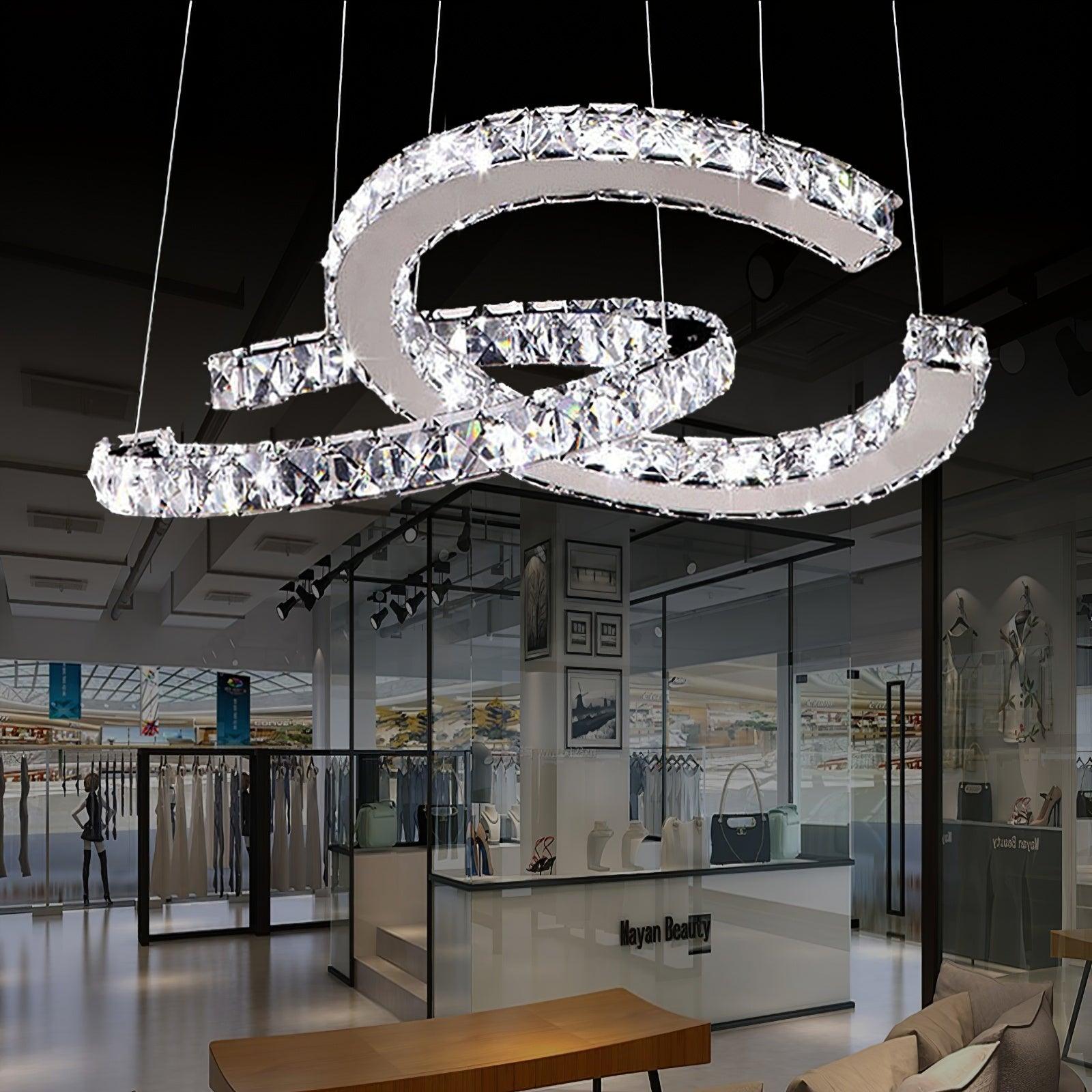 Luxisine Chandelier Crystal Double C Modern Silver 2-Ring