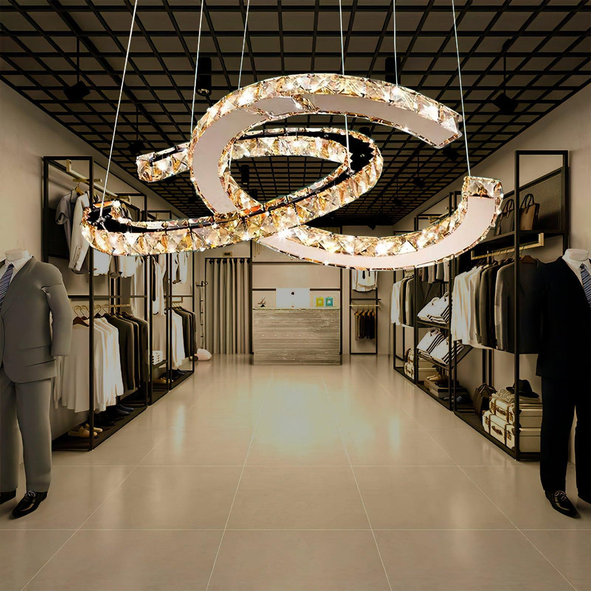 Luxisine Chandelier Crystal Double C Modern Silver 2-Ring