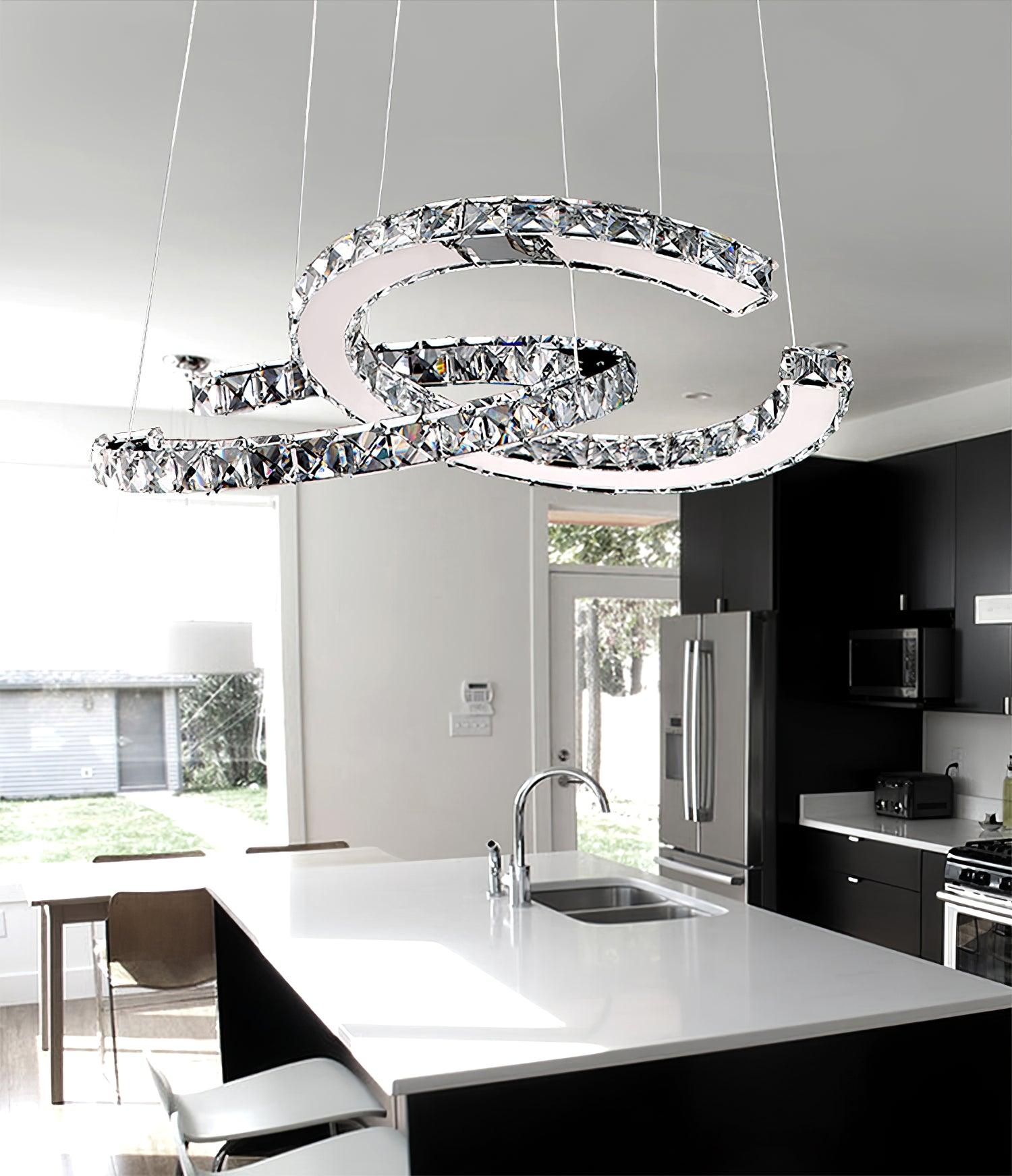 Luxisine Chandelier Crystal Double C Modern Silver 2-Ring