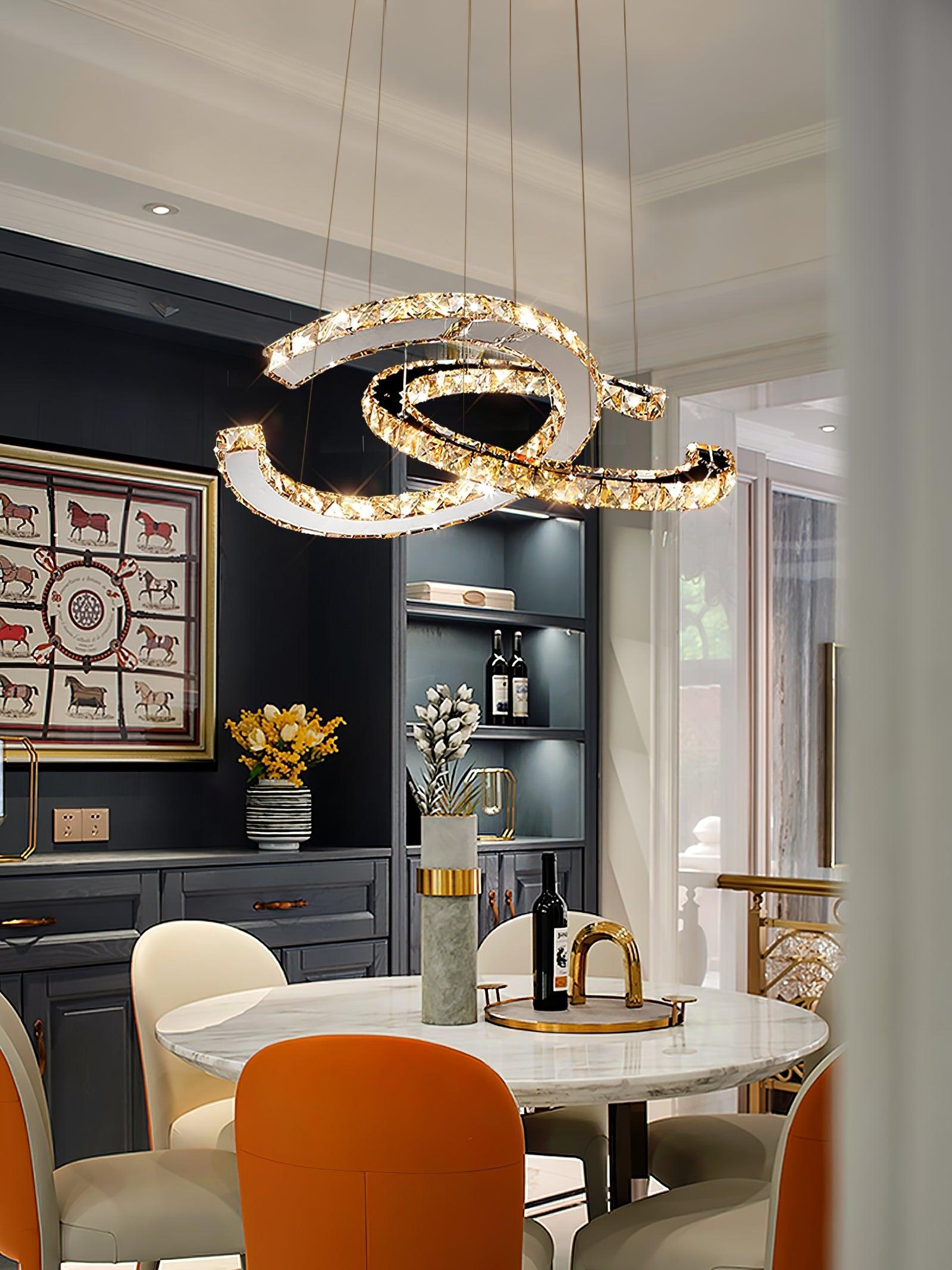 Luxisine Chandelier Crystal Double C Modern Silver 2-Ring