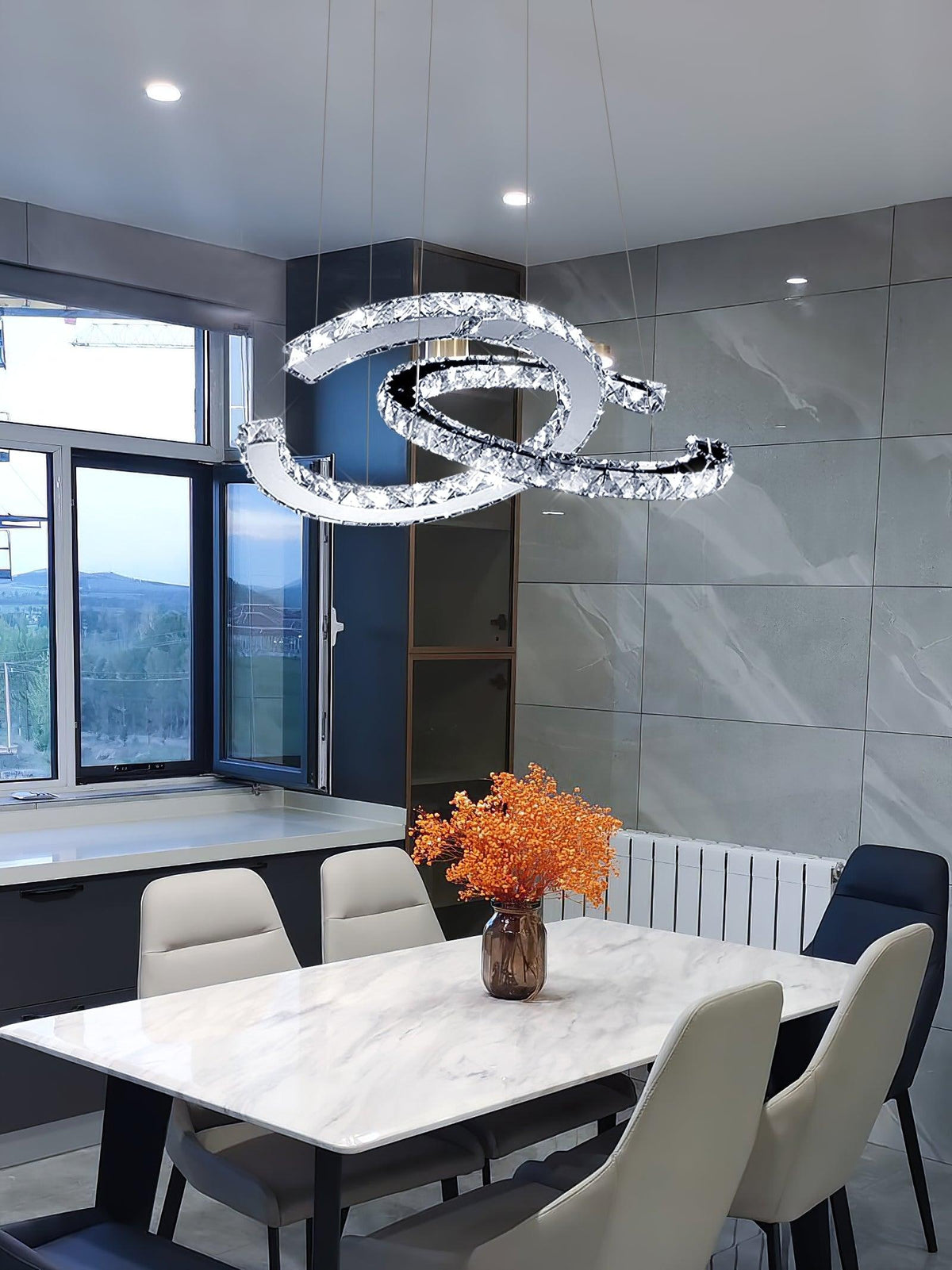 Luxisine Chandelier Crystal Double C Modern Silver 2-Ring