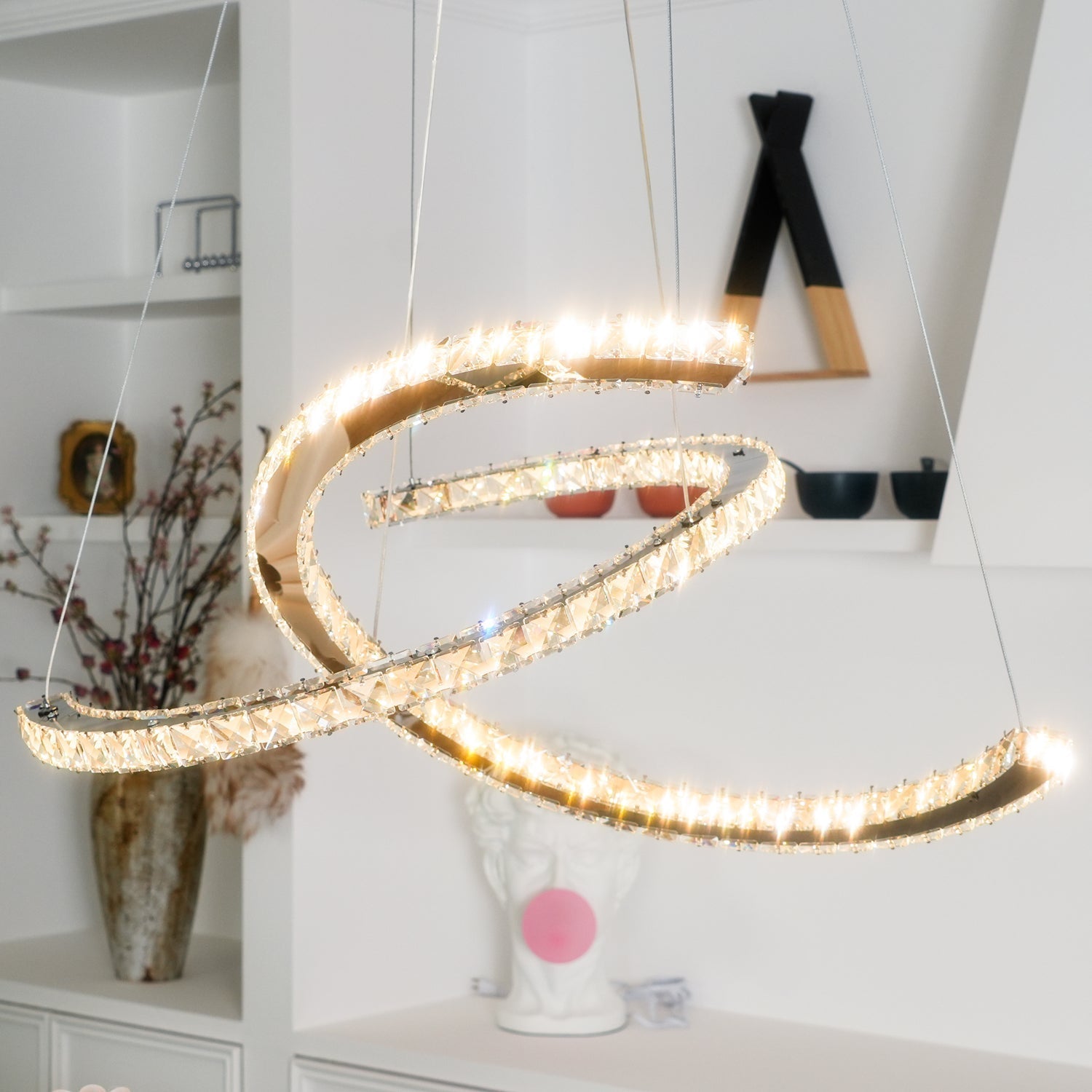 Luxisine Chandelier Crystal Double C Modern Silver 2-Ring