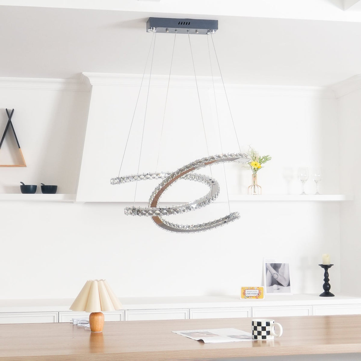 Luxisine Chandelier Crystal Double C Modern Silver 2-Ring