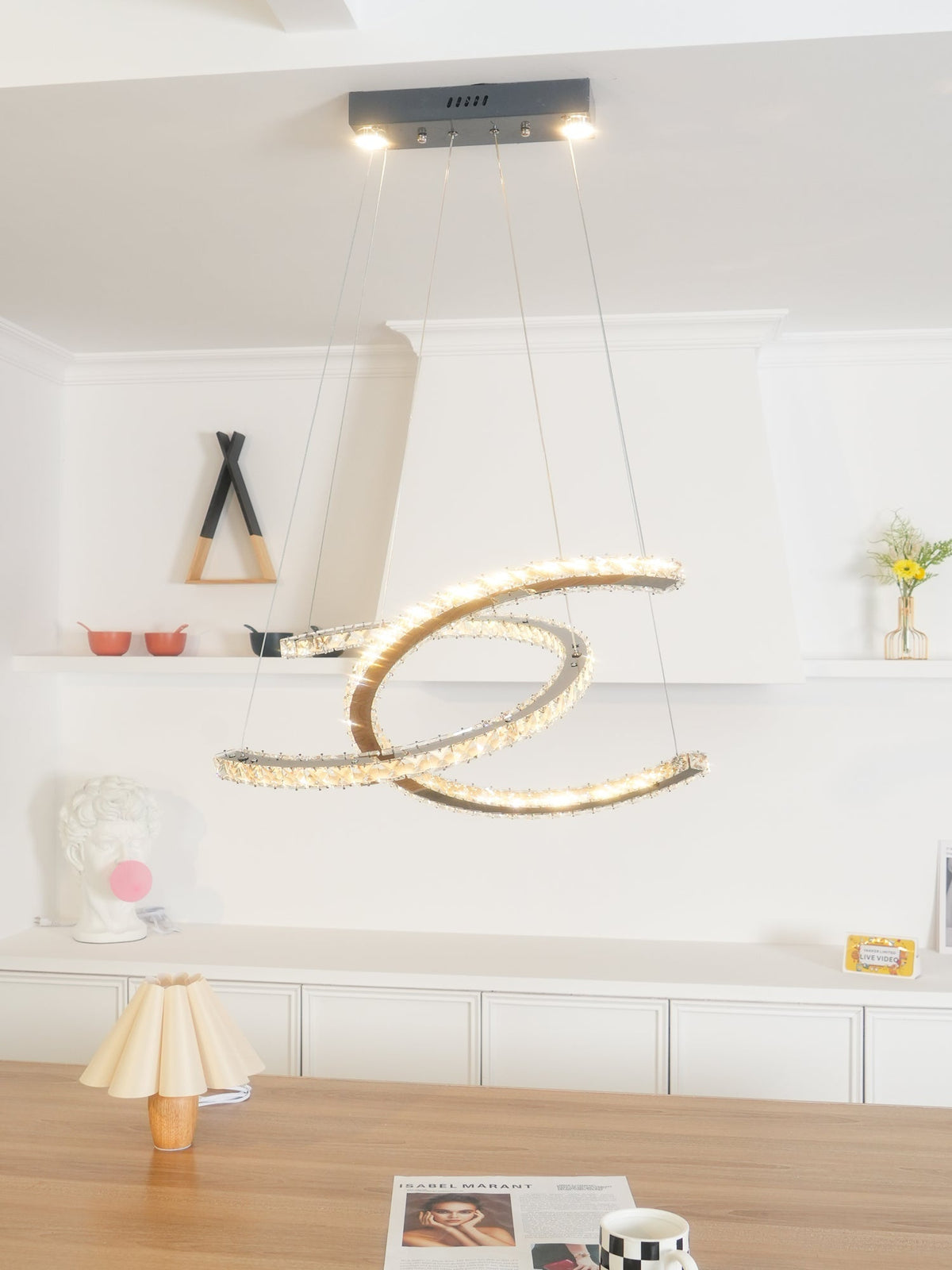 Luxisine Chandelier Crystal Double C Modern Silver 2-Ring