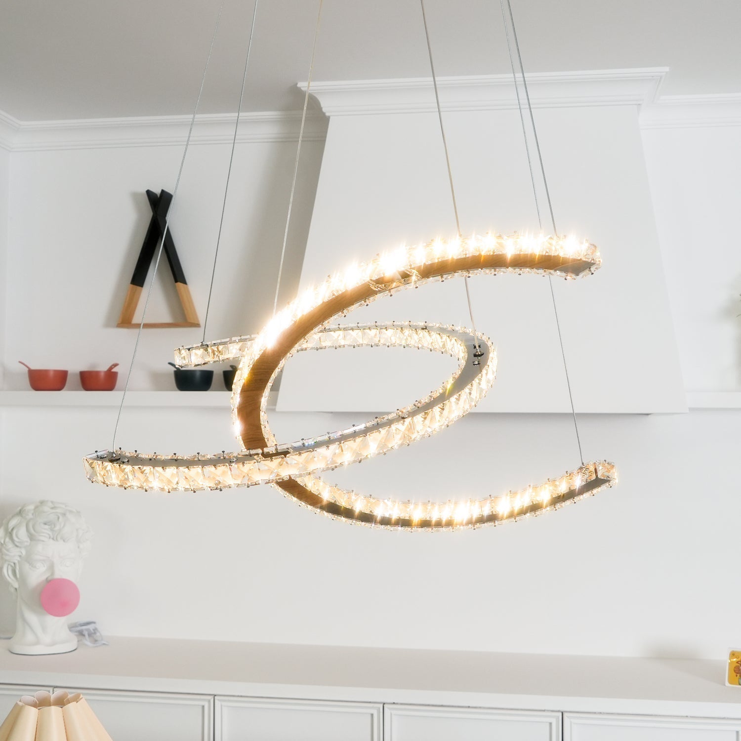 Luxisine Chandelier Crystal Double C Modern Silver 2-Ring
