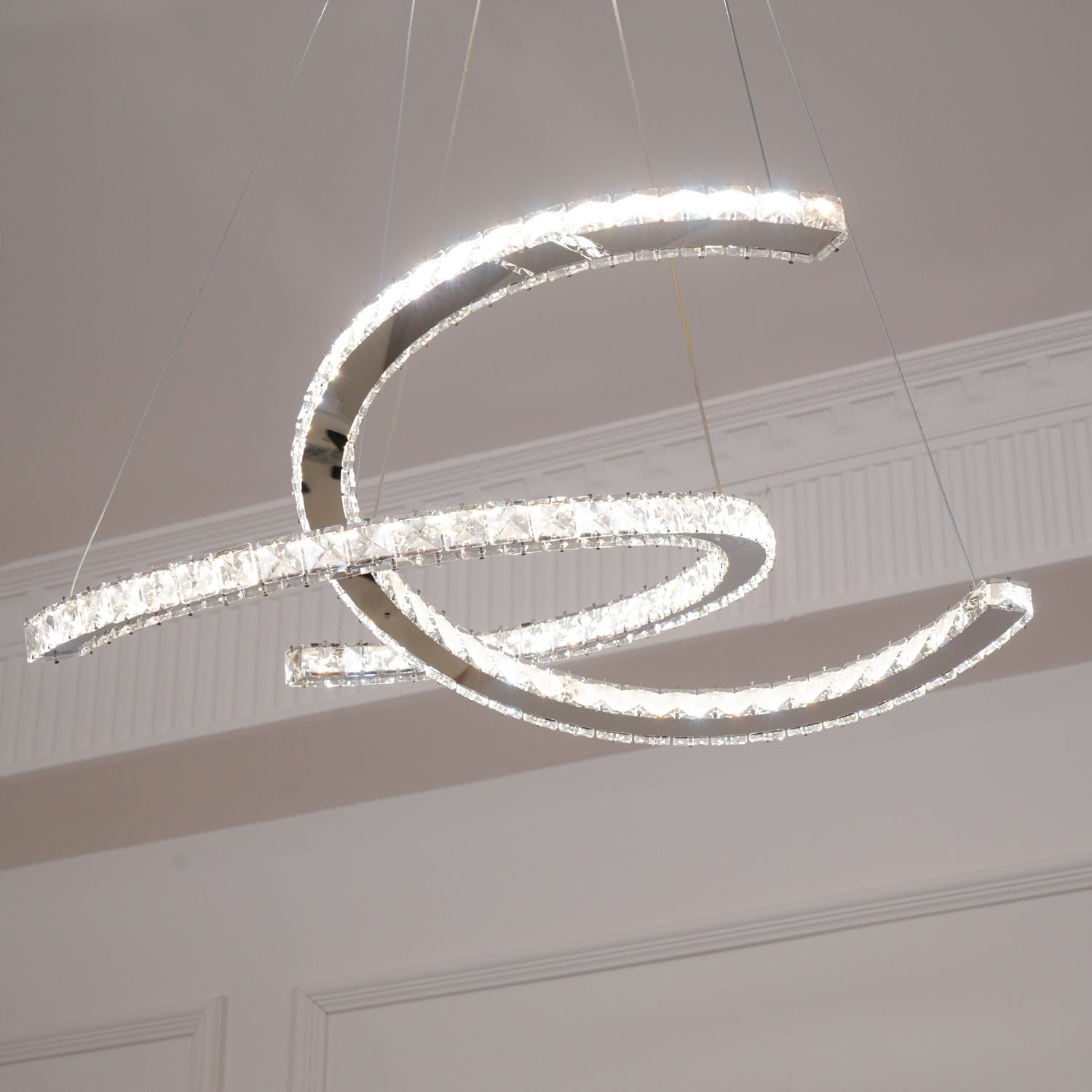Luxisine Chandelier Crystal Double C Modern Silver 2-Ring