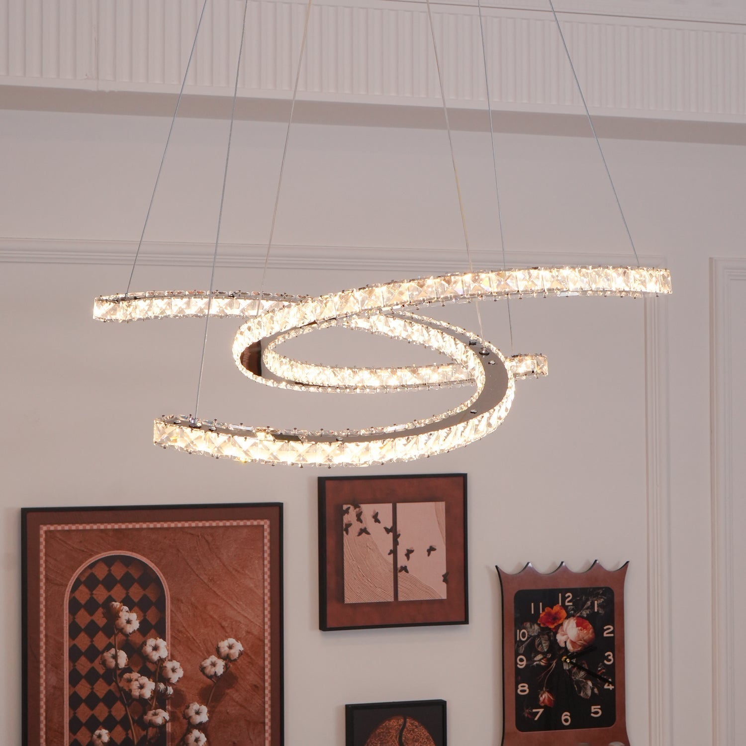 Luxisine Chandelier Crystal Double C Modern Silver 2-Ring
