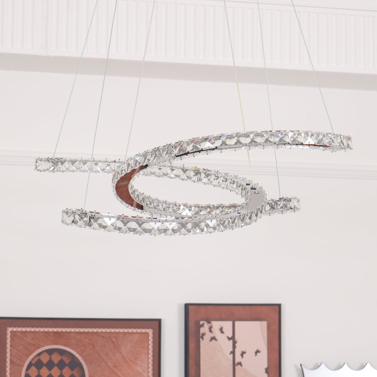 Luxisine Chandelier Crystal Double C Modern Silver 2-Ring