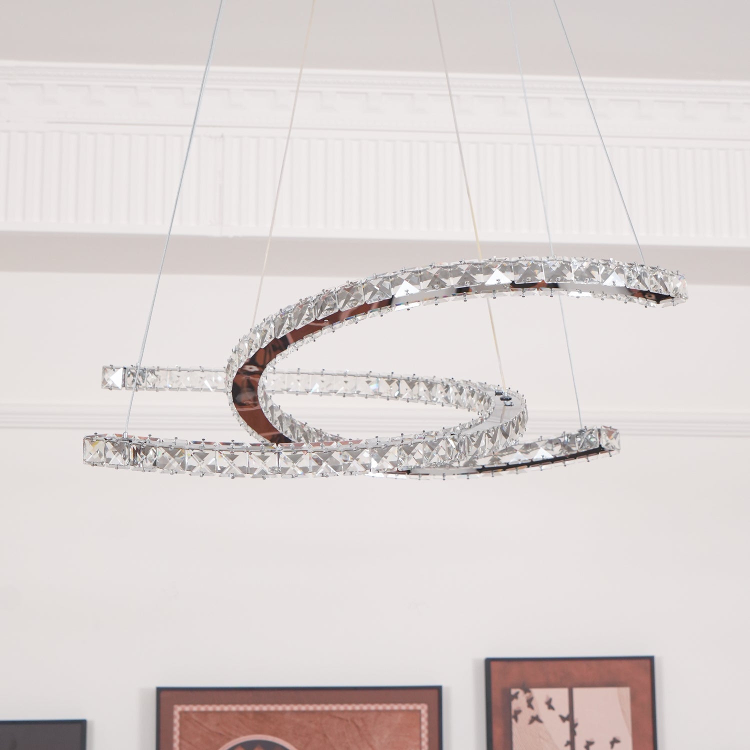 Luxisine Chandelier Crystal Double C Modern Silver 2-Ring