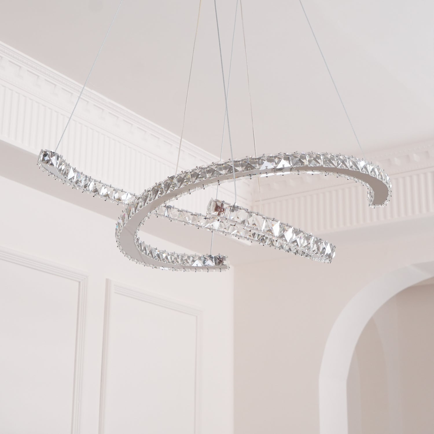 Luxisine Chandelier Crystal Double C Modern Silver 2-Ring
