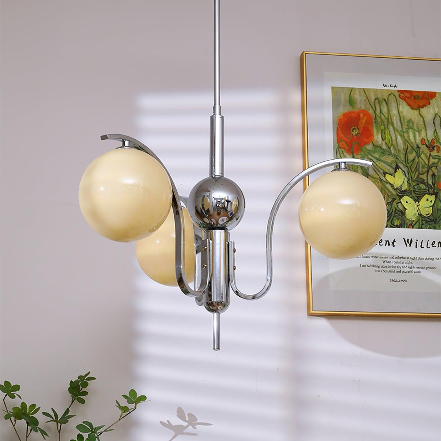 Eiroaria Chandelier Chrome Glass Modo Deco Elegant