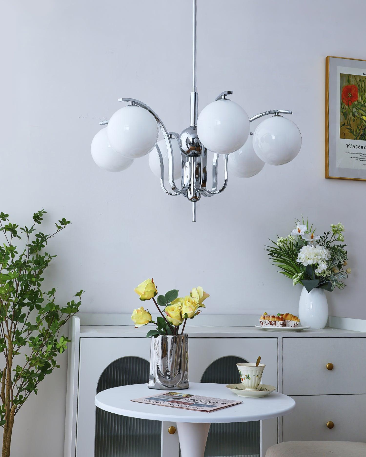 Eiroaria Chandelier Chrome Glass Modo Deco Elegant