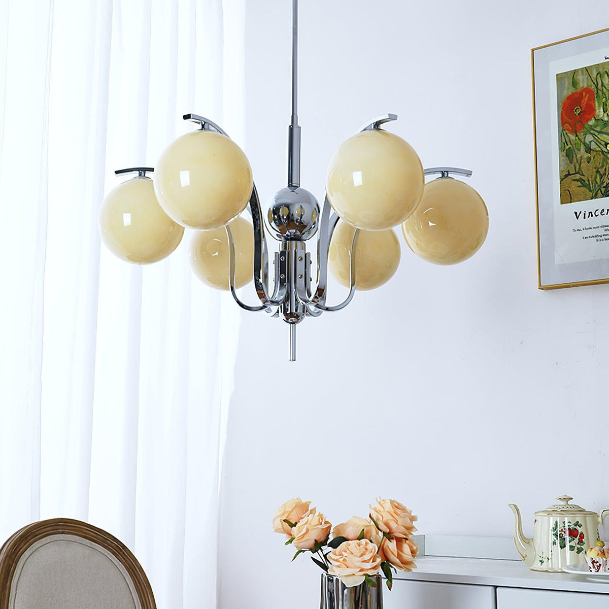 Eiroaria Chandelier Chrome Glass Modo Deco Elegant