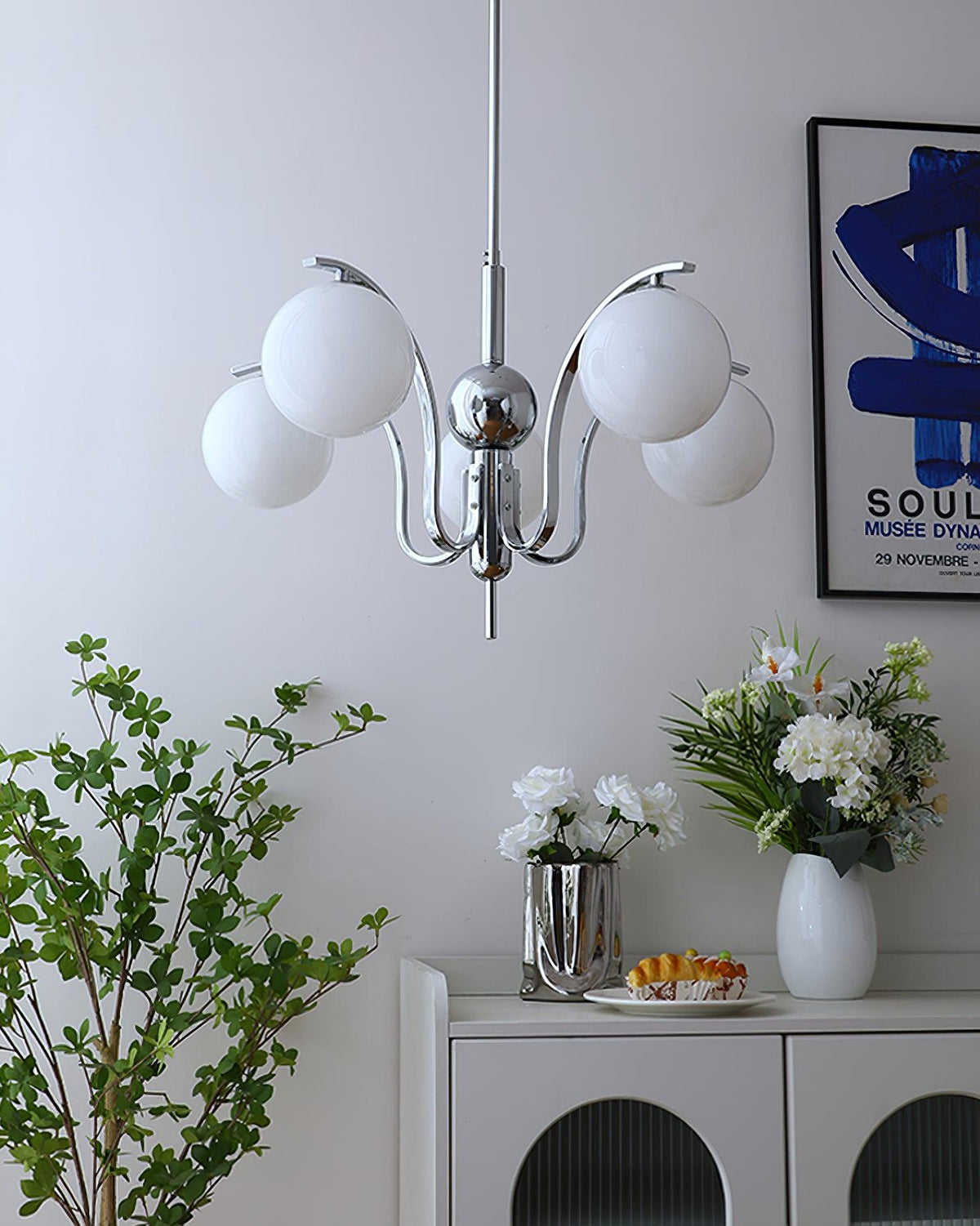 Eiroaria Chandelier Chrome Glass Modo Deco Elegant