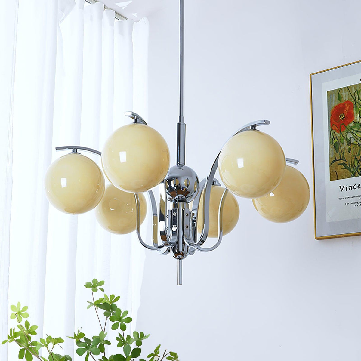 Eiroaria Chandelier Chrome Glass Modo Deco Elegant