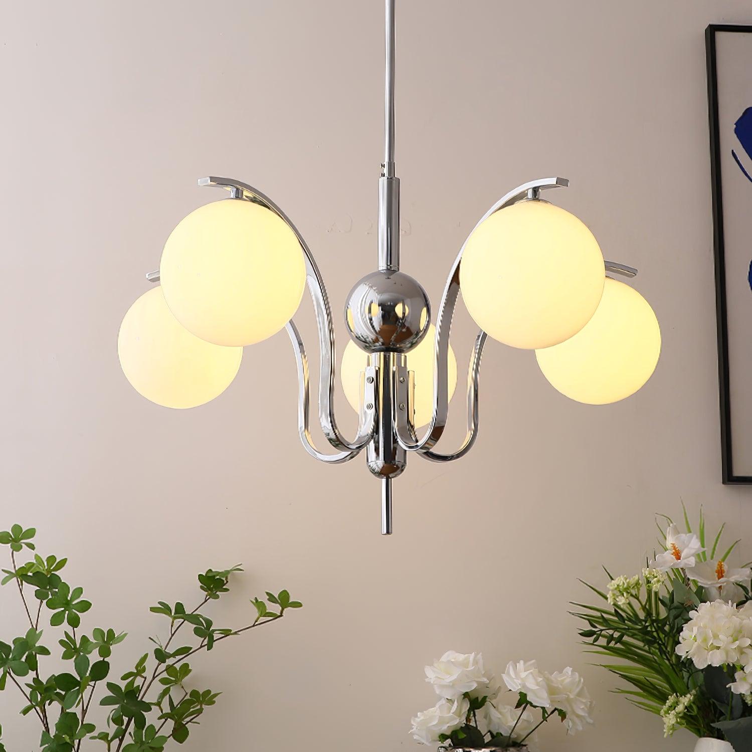 Eiroaria Chandelier Chrome Glass Modo Deco Elegant