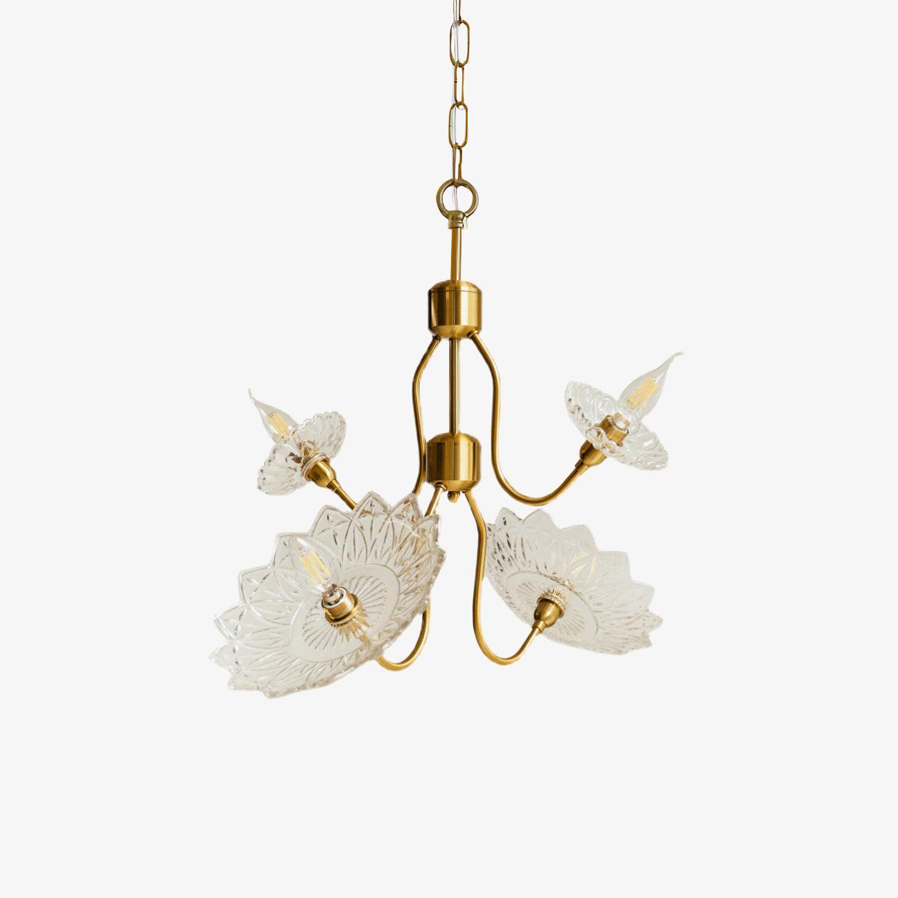 Celareon Chandelier Brass Glass Floral Vintage