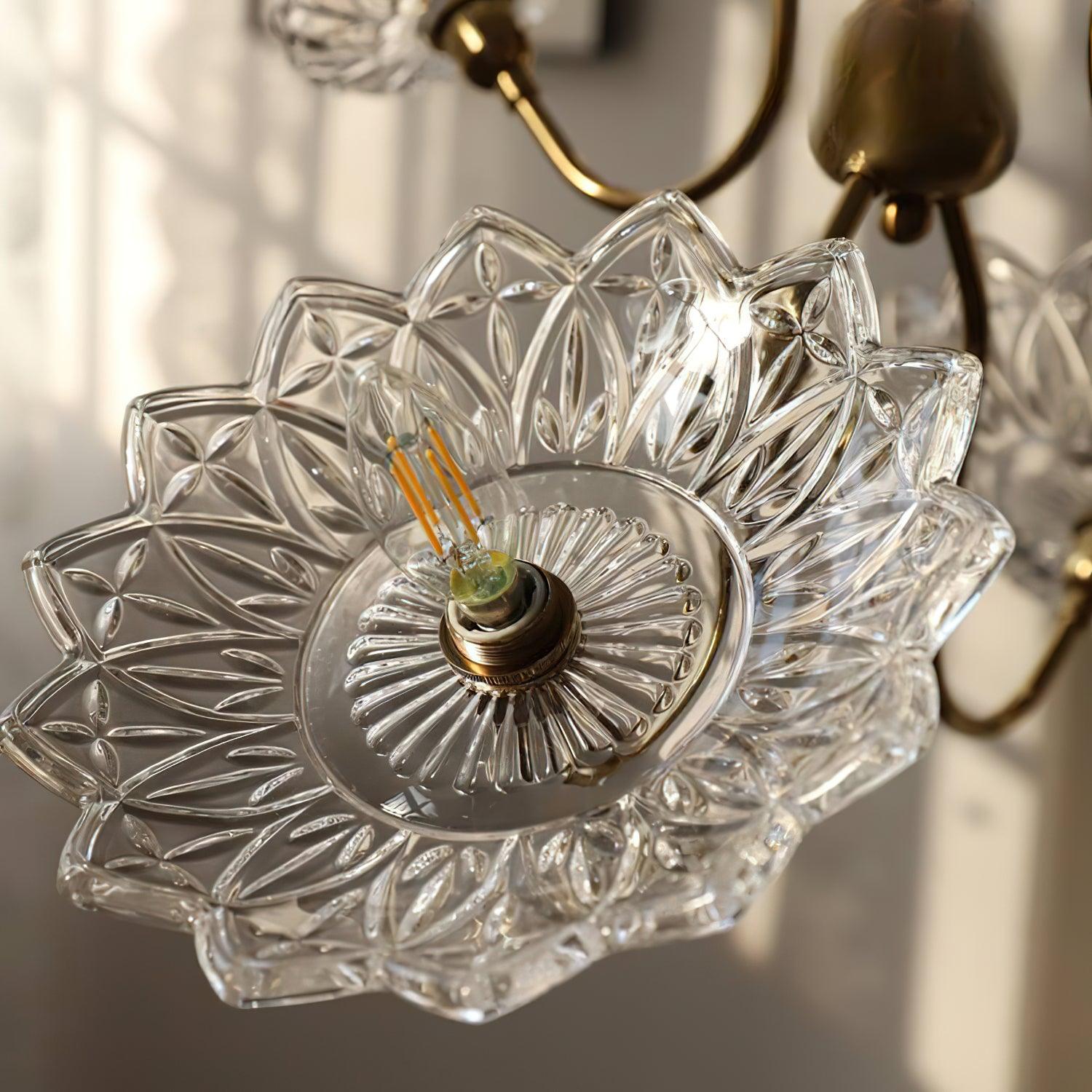 Celareon Chandelier Brass Glass Floral Vintage
