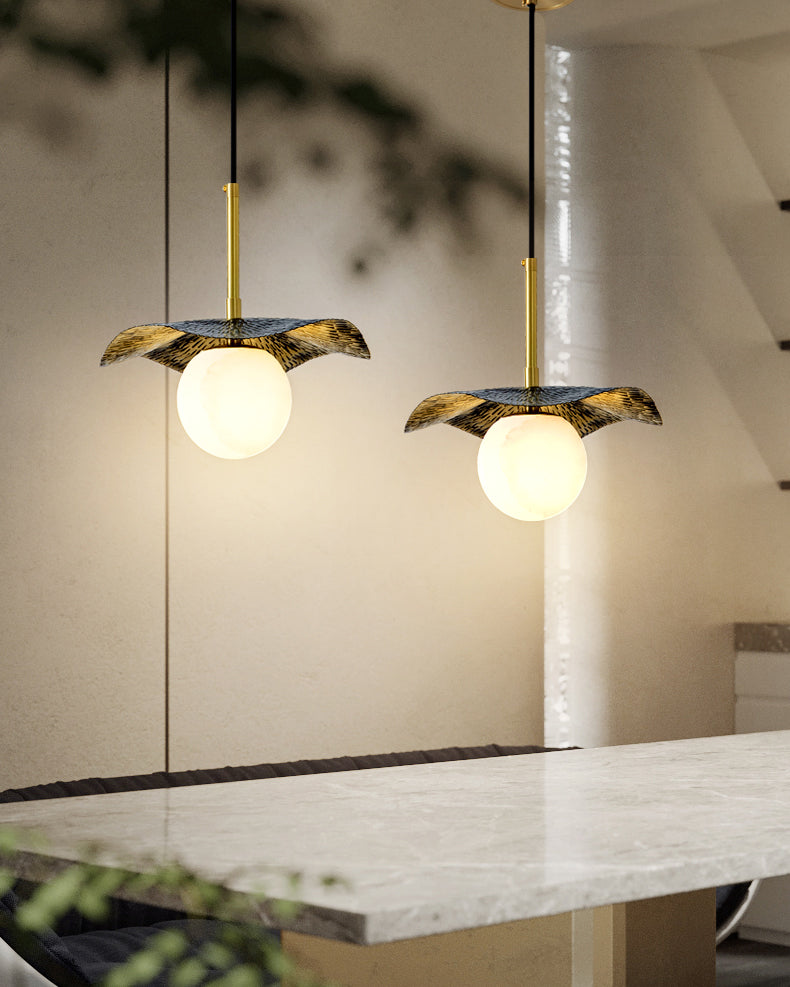 Zaraeen Modern Minimalist Brass Alabaster Pendant Light - Neutral Decor
