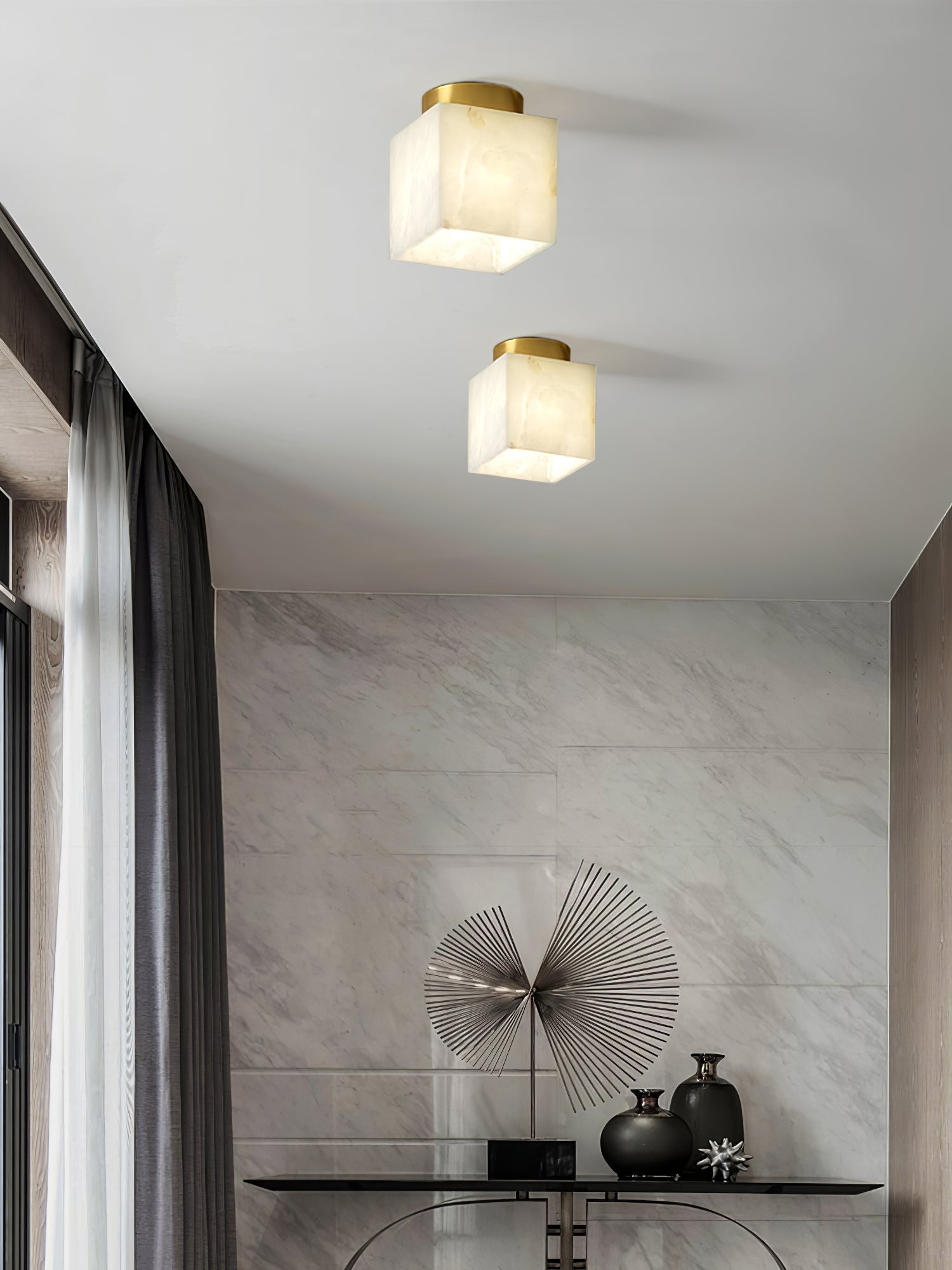Otheyra Minimalist Alabaster Flush Mount Light