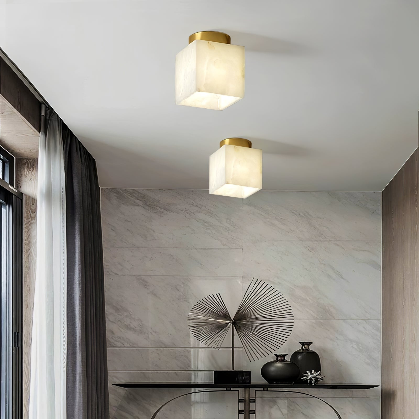 Otheyra Minimalist Alabaster Flush Mount Light