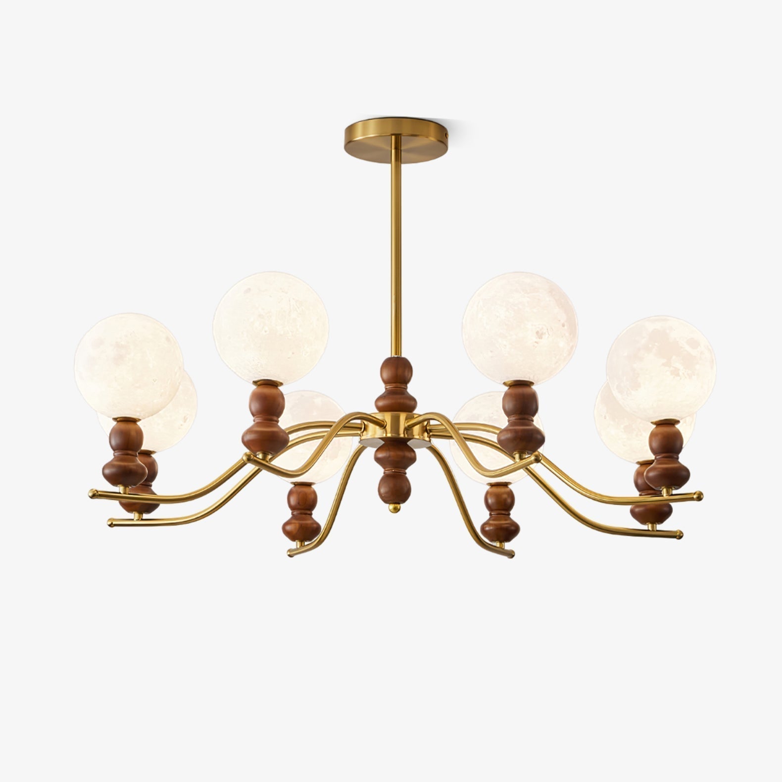Elvivira Chandelier Brass Wood Moon Globe Elegant