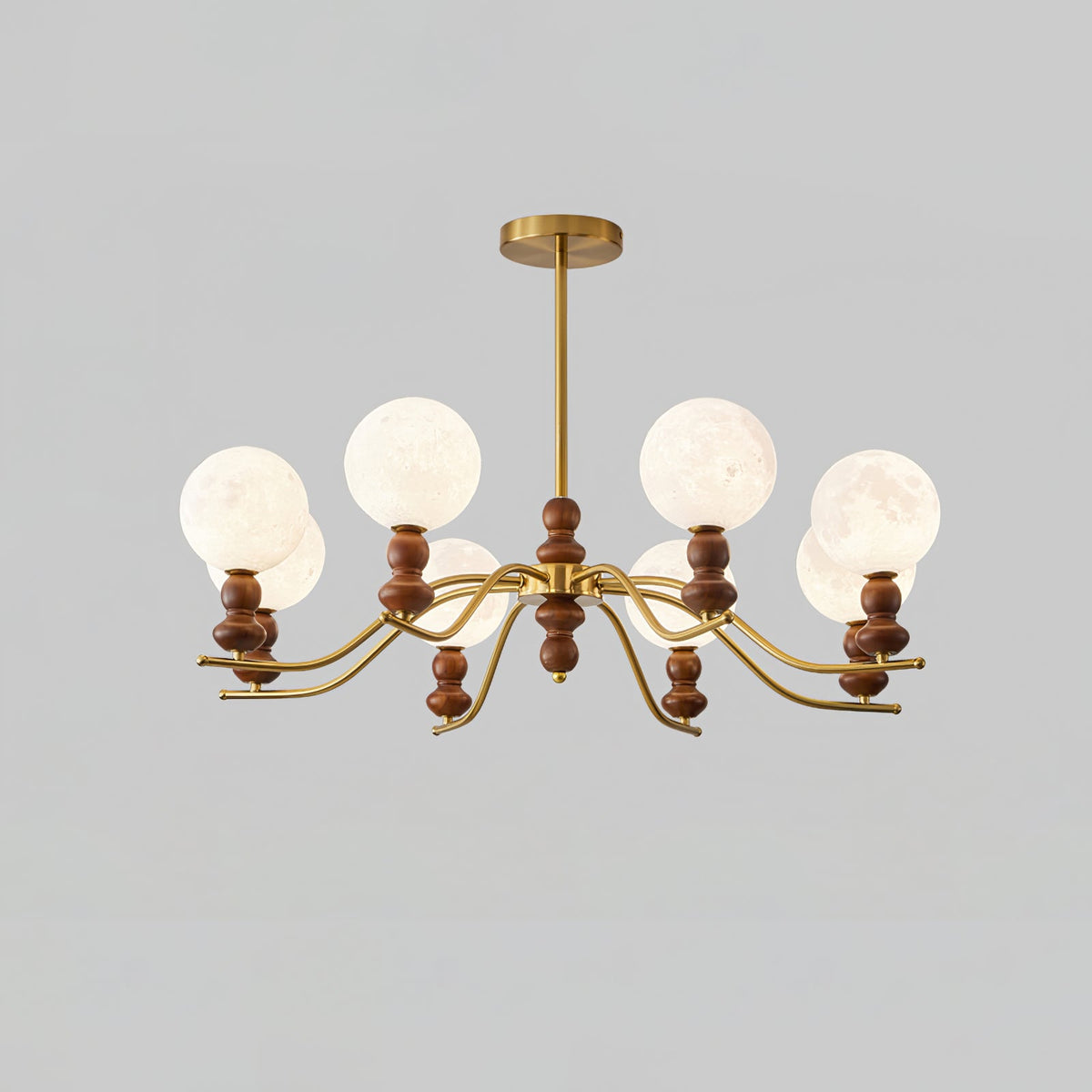 Elvivira Chandelier Brass Wood Moon Globe Elegant