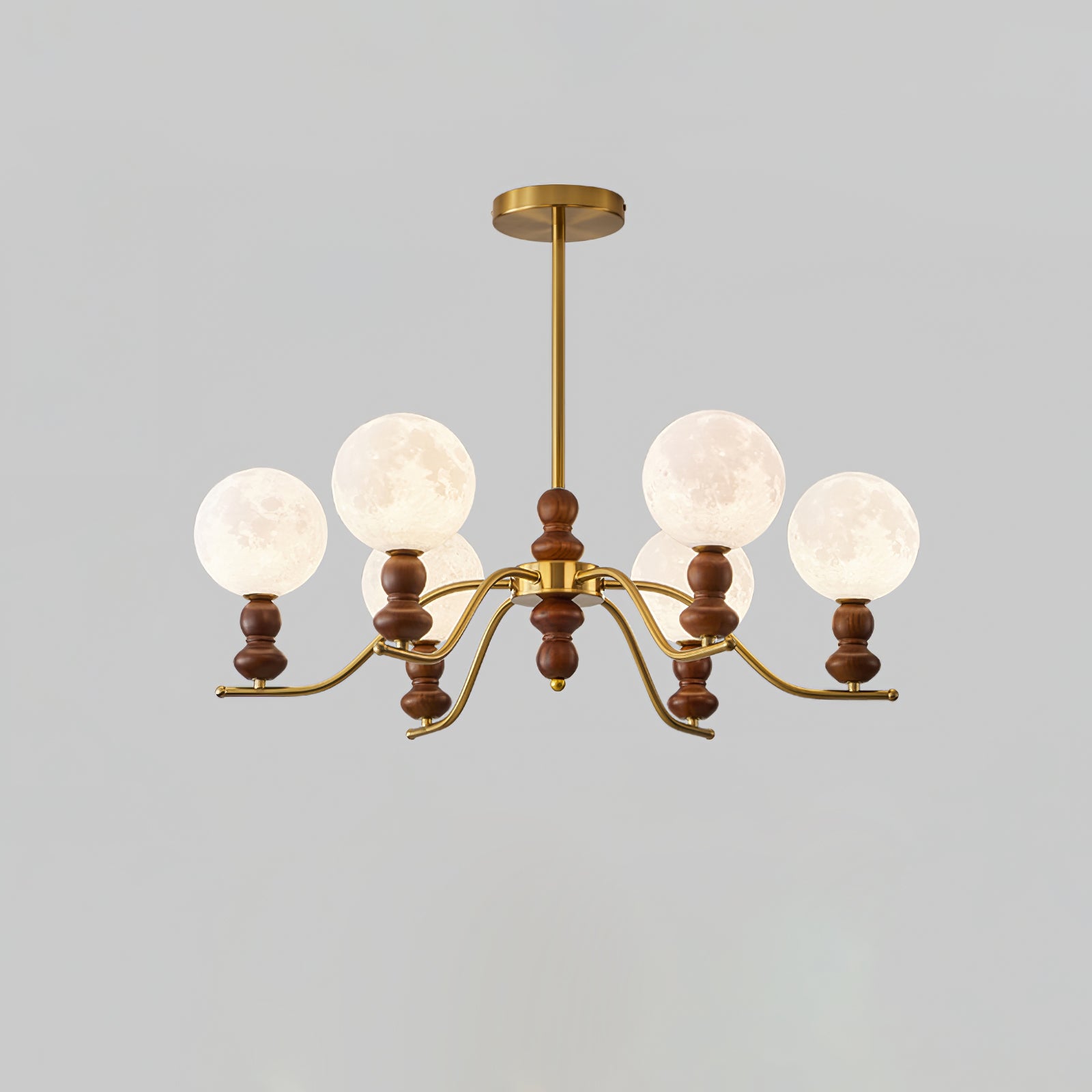 Elvivira Chandelier Brass Wood Moon Globe Elegant