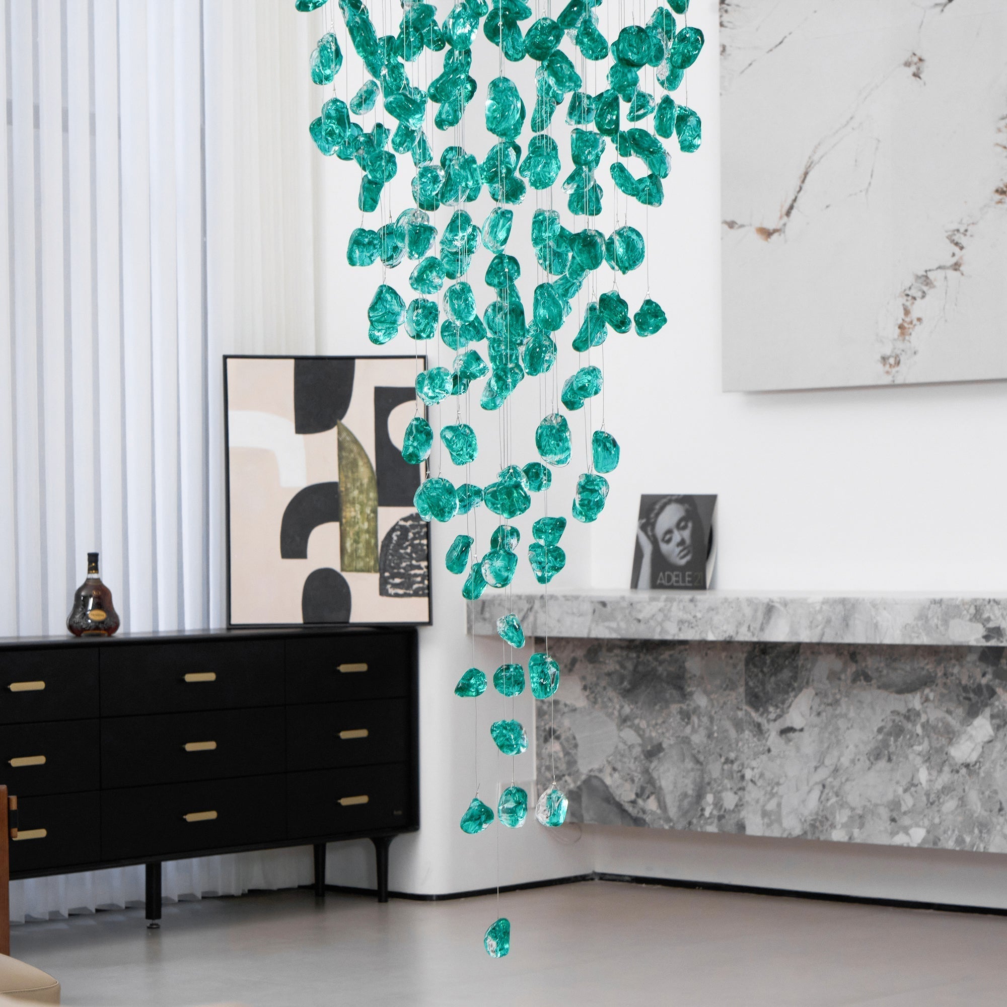 Polychrome Mineral Quartz Cascade Chandelier