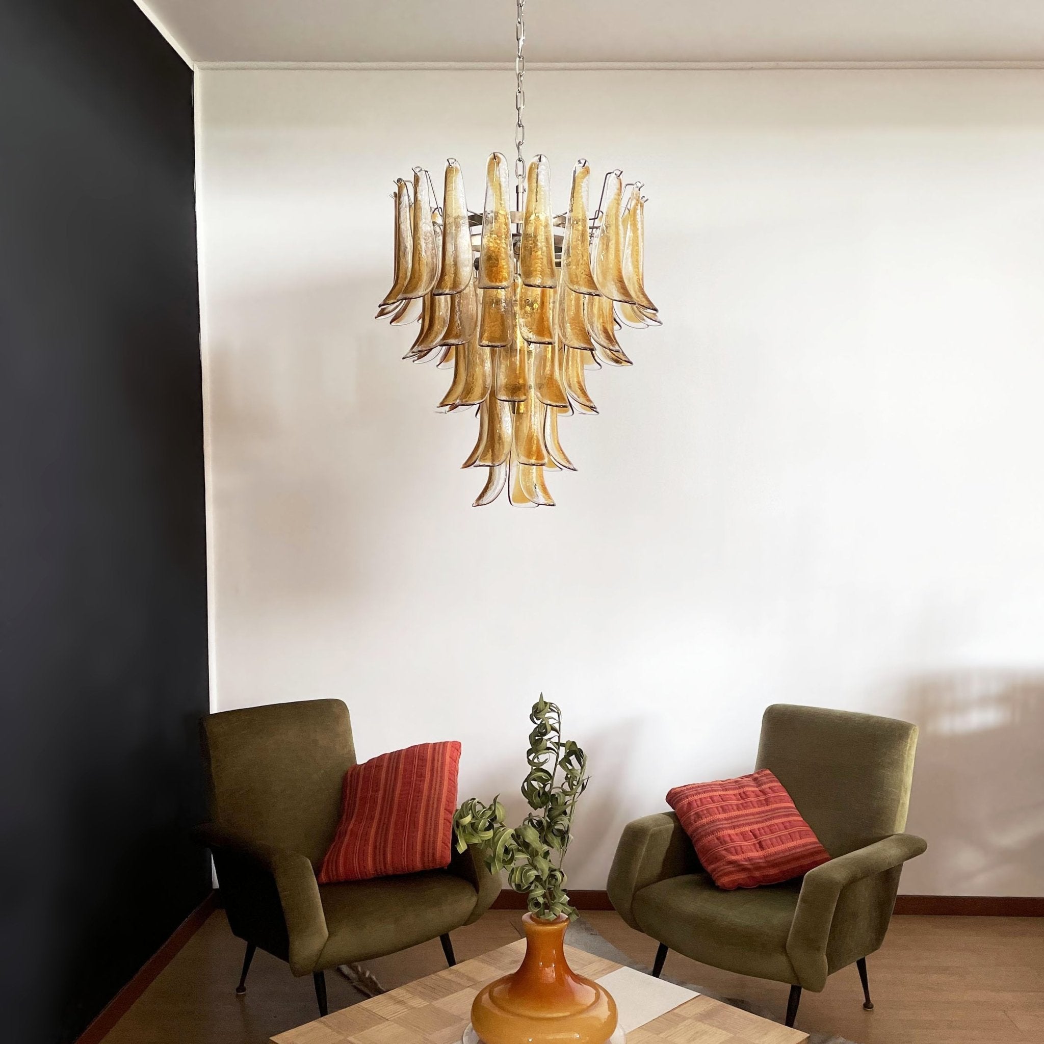Celorian Chandelier Amber Petals Murano Glass Layered Lotus