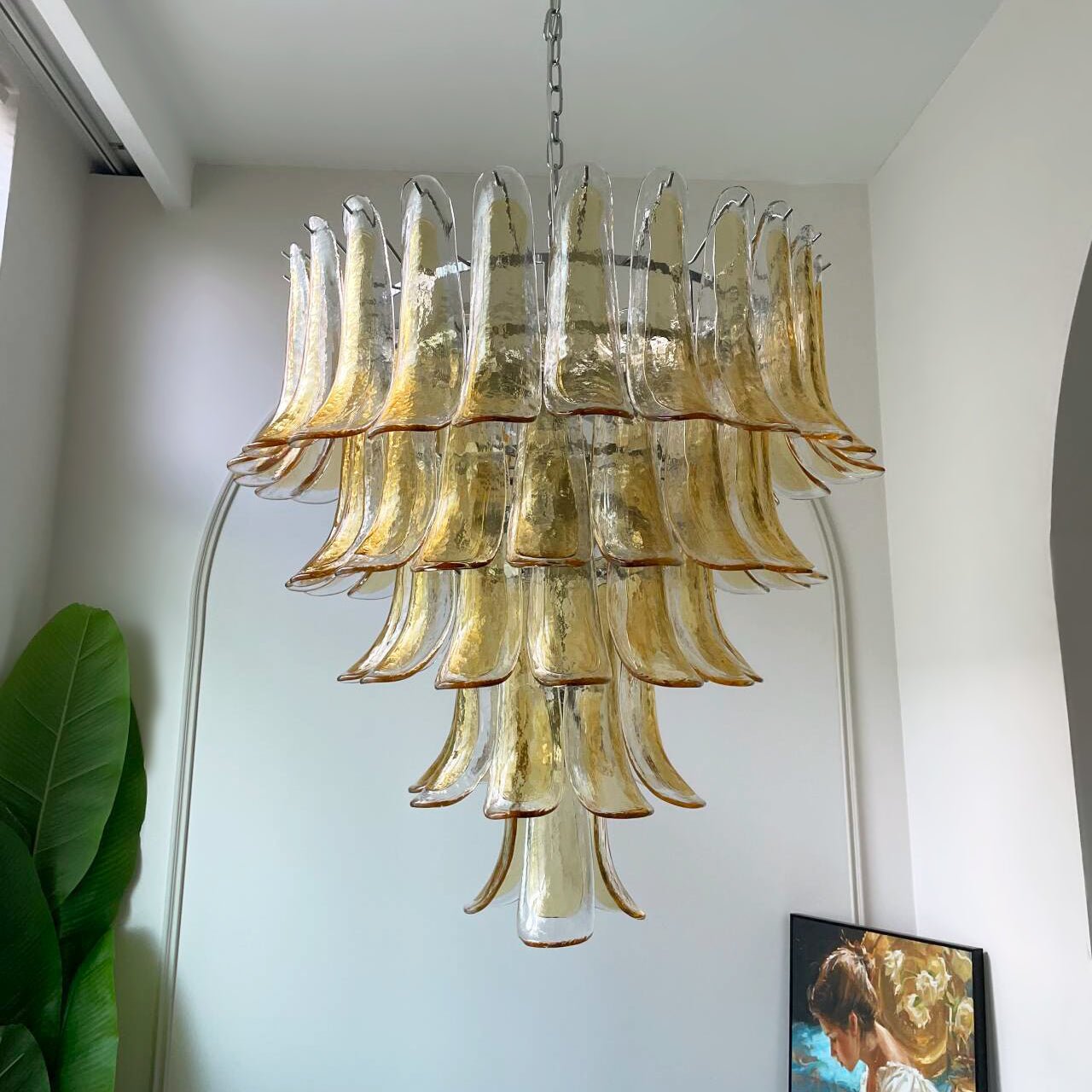 Celorian Chandelier Amber Petals Murano Glass Layered Lotus