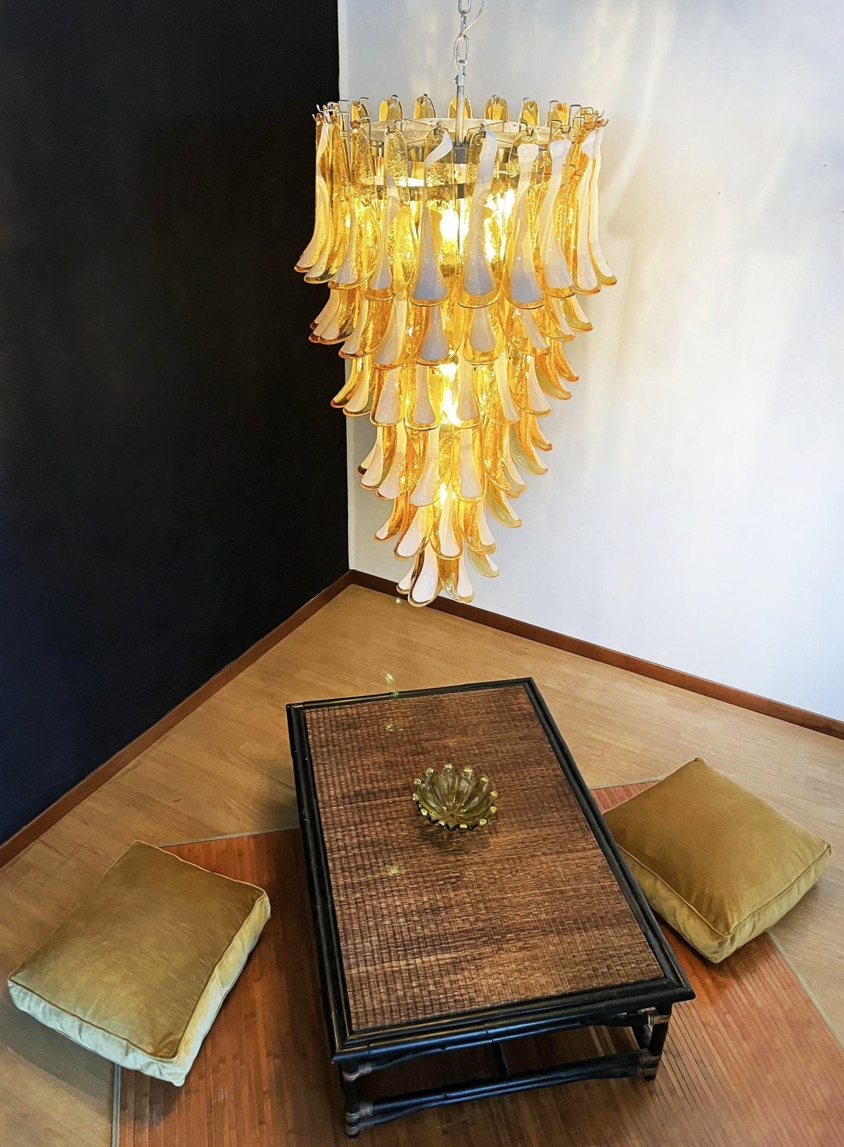 Lumenaine Chandelier Amber White Murano Spiral Petals