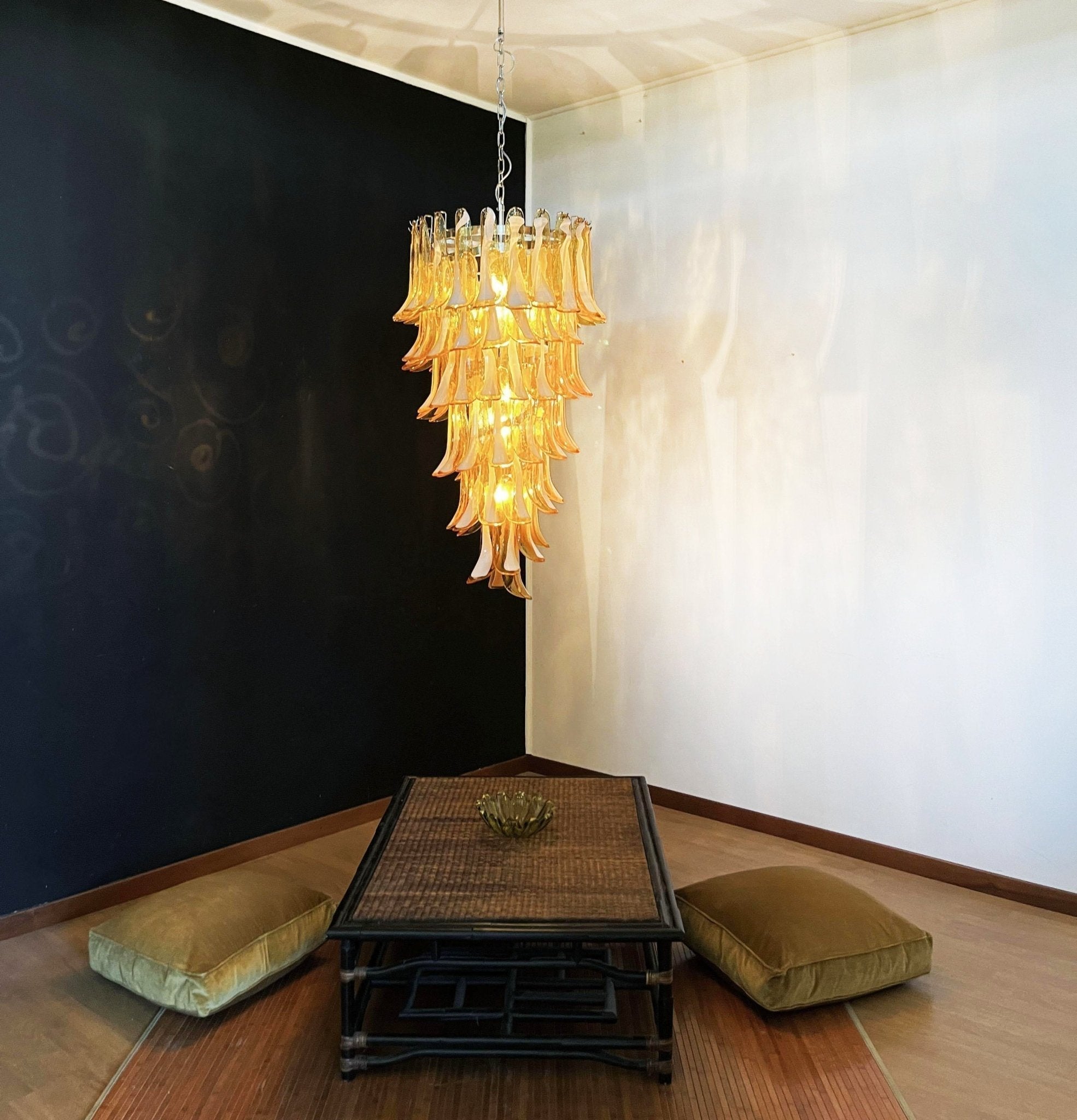 Lumenaine Chandelier Amber White Murano Spiral Petals