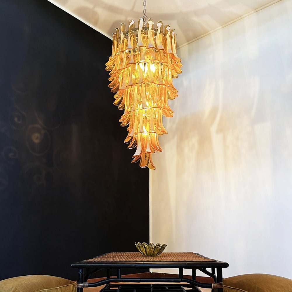 Lumenaine Chandelier Amber White Murano Spiral Petals