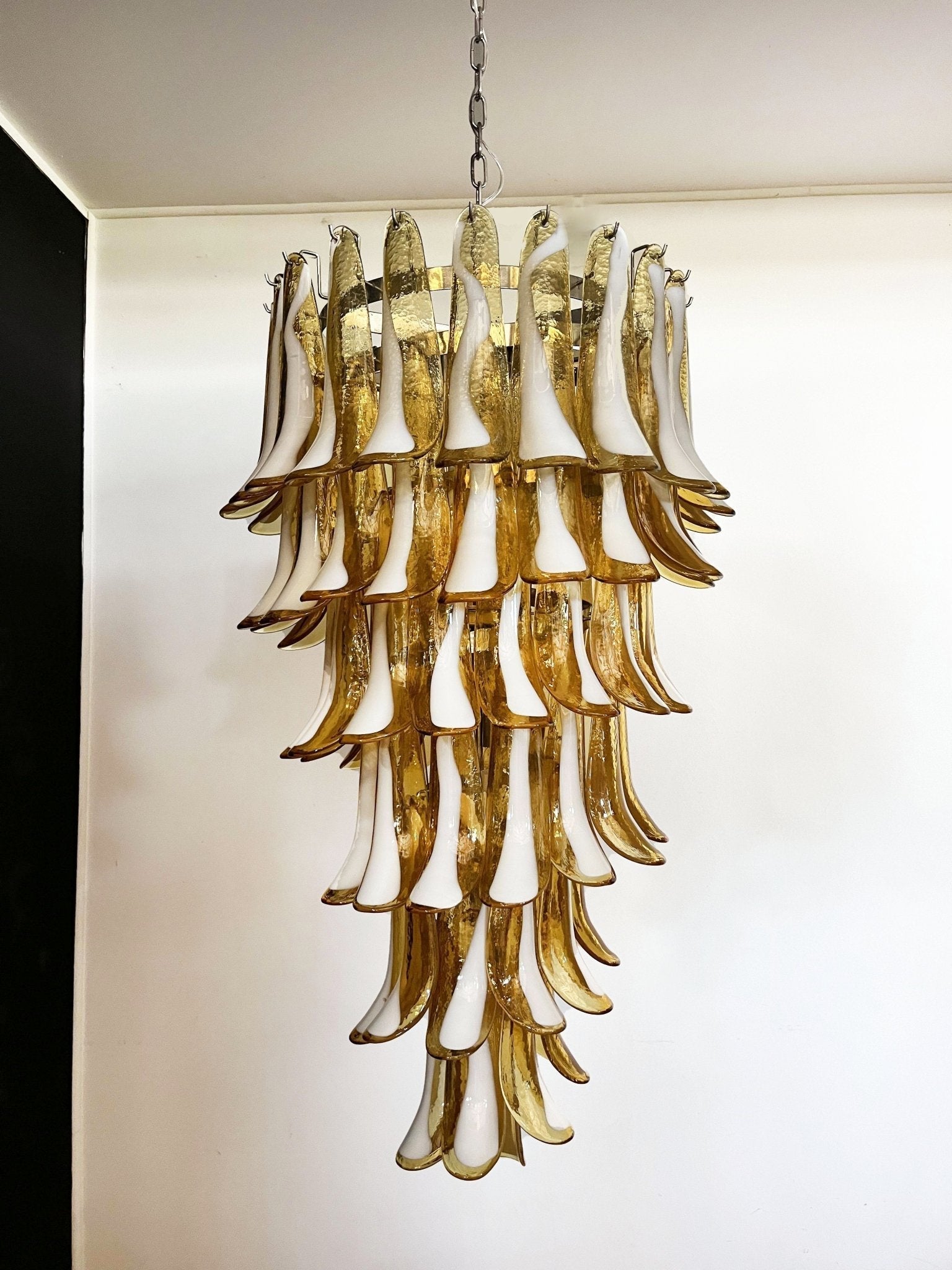 Lumenaine Chandelier Amber White Murano Spiral Petals