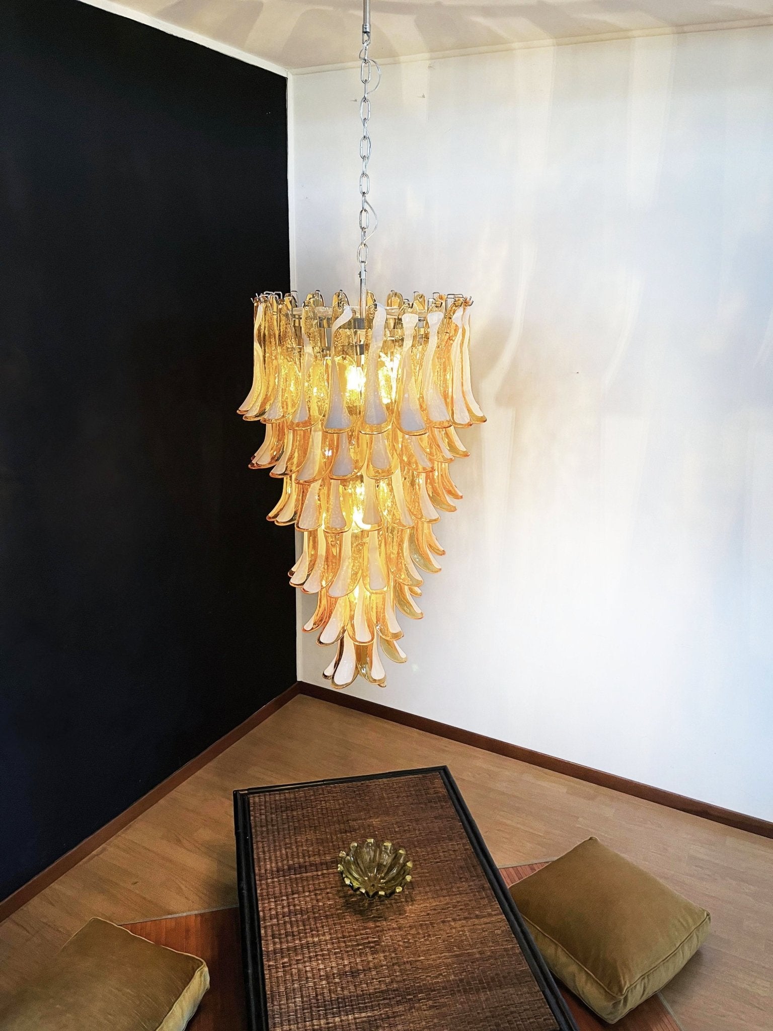 Lumenaine Chandelier Amber White Murano Spiral Petals