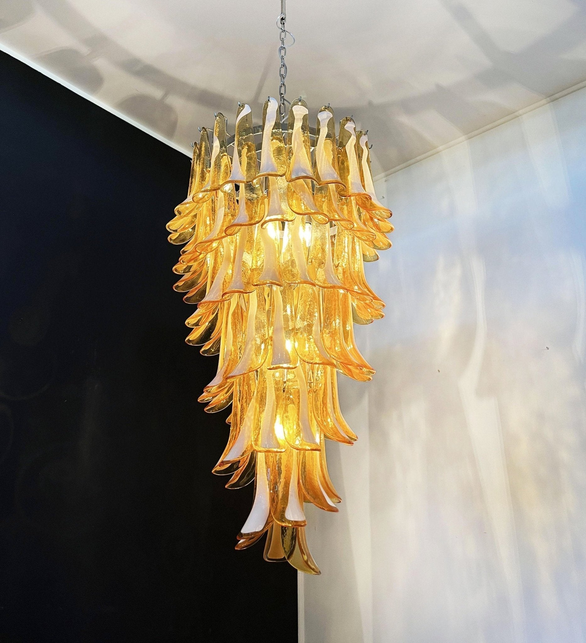 Lumenaine Chandelier Amber White Murano Spiral Petals