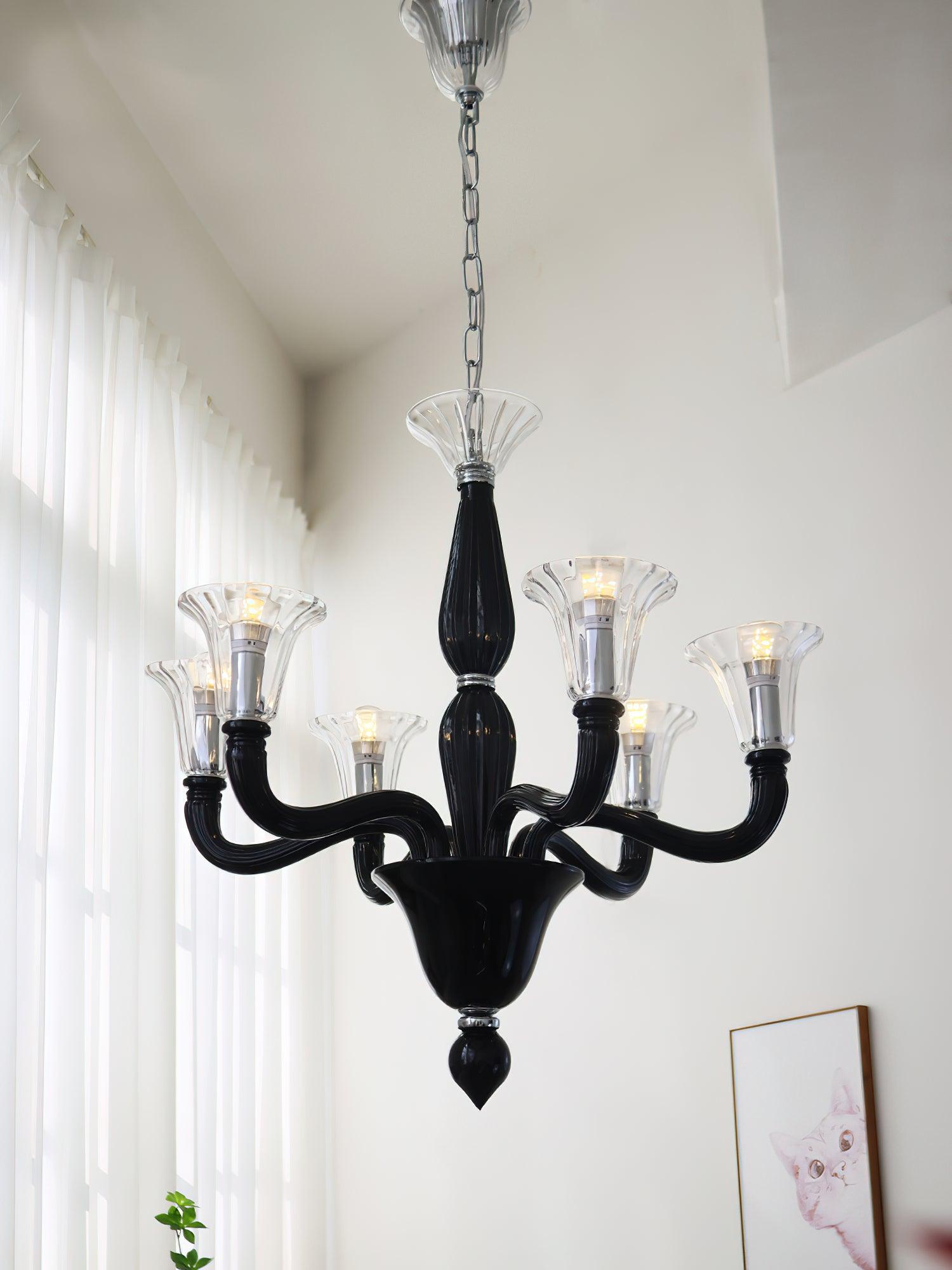 Silten Chandelier Black Murano Candle Arm Glass Classic