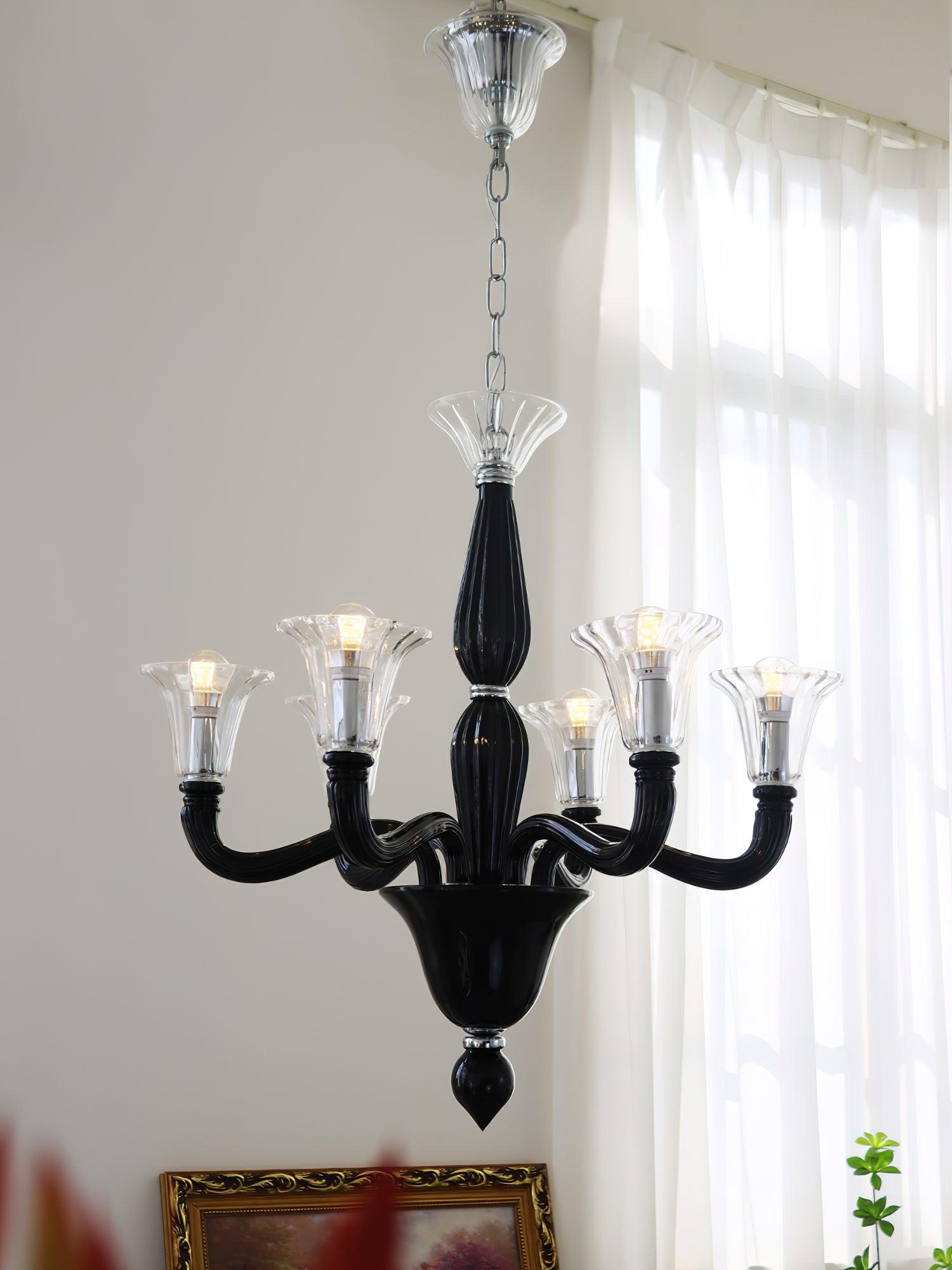Silten Chandelier Black Murano Candle Arm Glass Classic